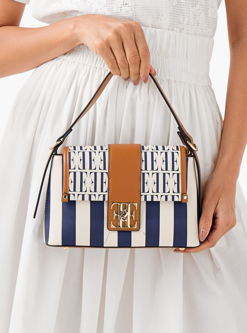 Elle Monogram Print Satchel Bag with Adjustable Strap-women-bagsandwallets-handbags-image-8