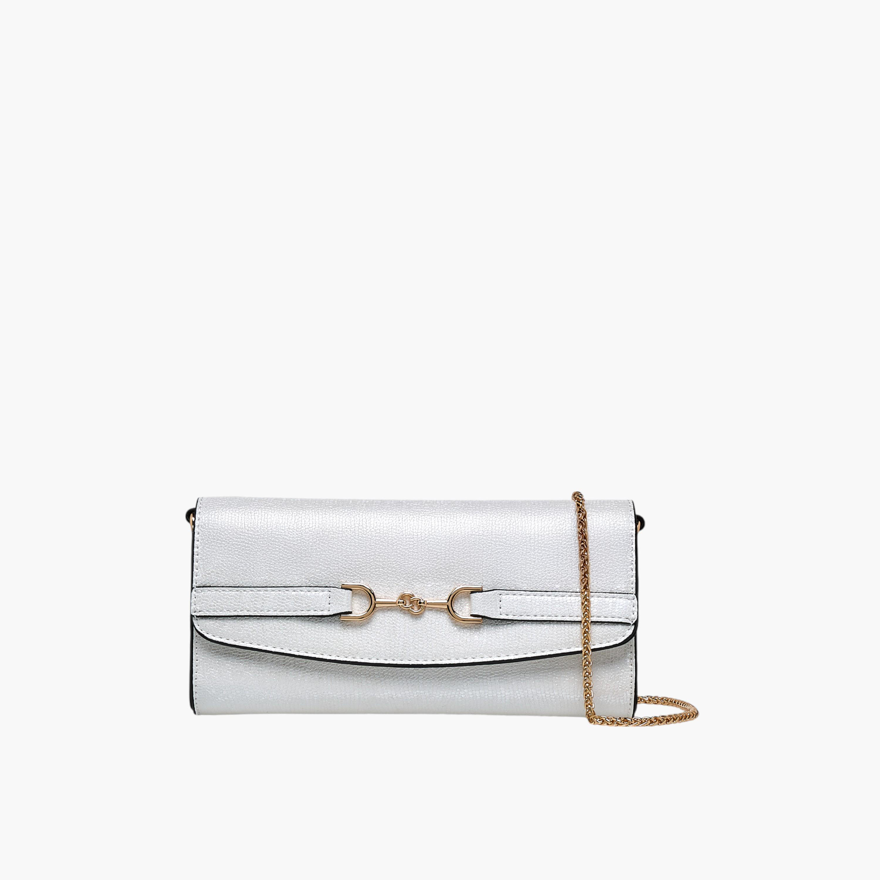 Celeste Metallic Textured Crossbody Bag with Chain Strap and Button Closure-women-bagsandwallets-handbags-image-1