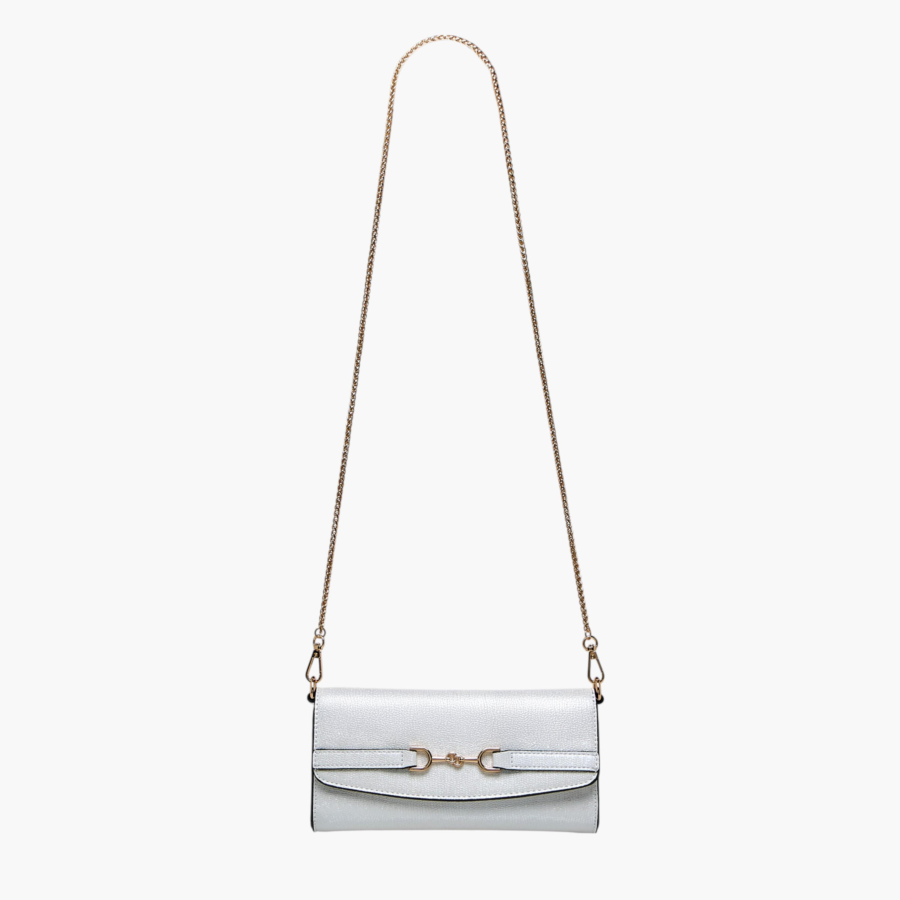 Celeste Metallic Textured Crossbody Bag with Chain Strap and Button Closure-women-bagsandwallets-handbags-image-3