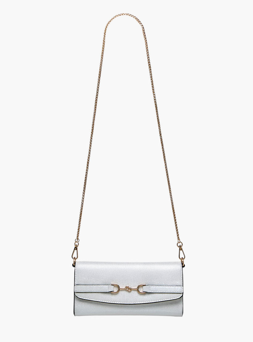 Celeste Metallic Textured Crossbody Bag with Chain Strap and Button Closure-women-bagsandwallets-handbags-image-3