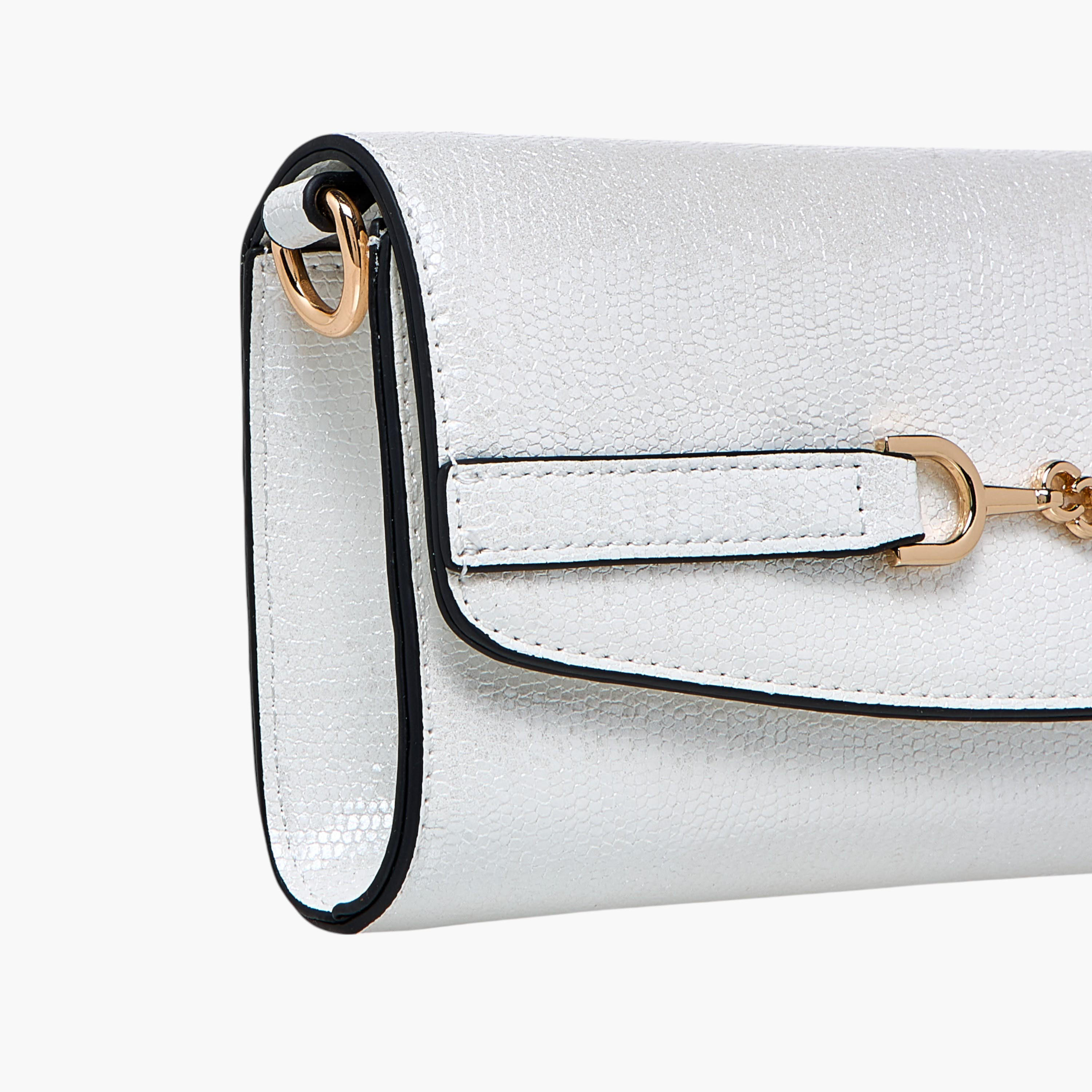 Celeste Metallic Textured Crossbody Bag with Chain Strap and Button Closure-women-bagsandwallets-handbags-image-7