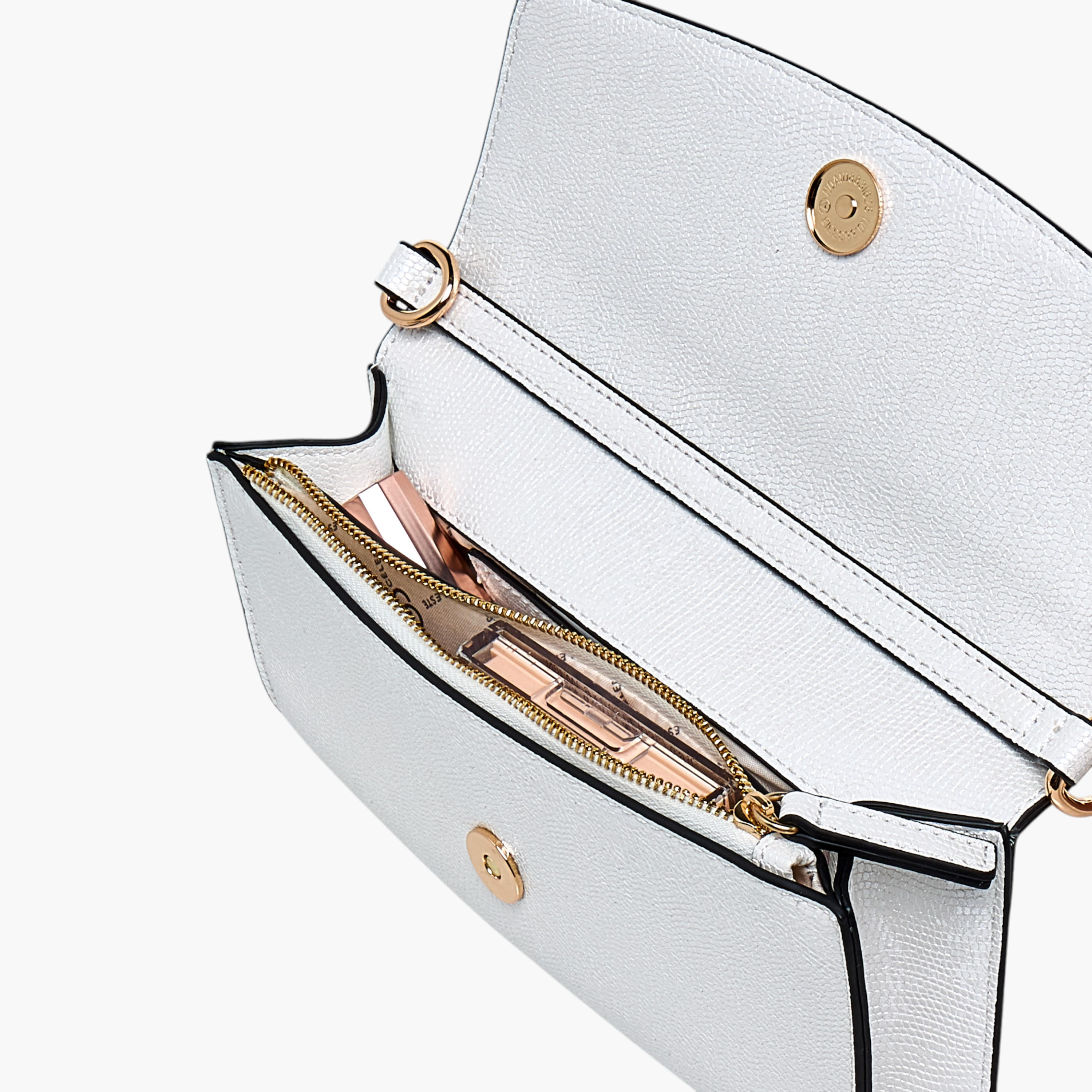 Celeste Metallic Textured Crossbody Bag with Chain Strap and Button Closure-women-bagsandwallets-handbags-image-9
