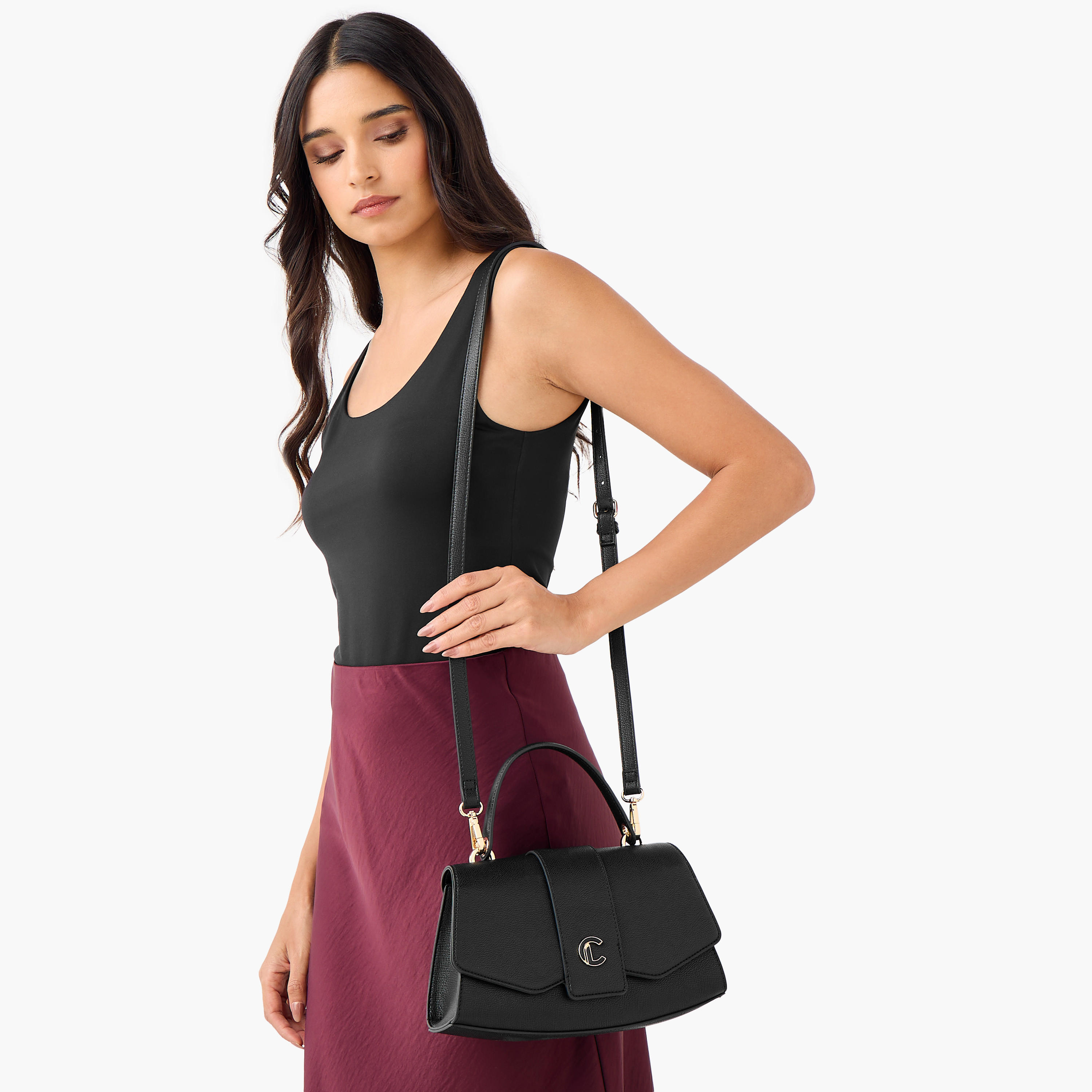 Le Confort Solid Satchel Bag with Detachable Strap and Button Closure-women-bagsandwallets-handbags-image-3