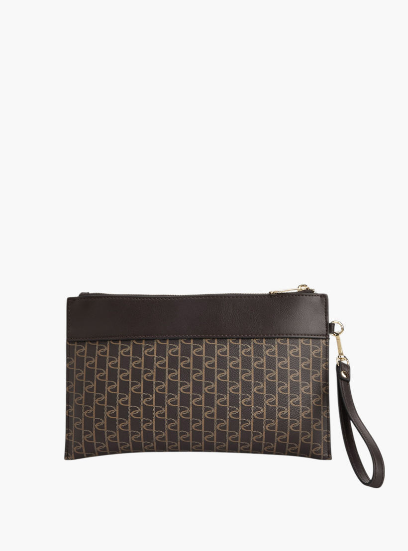 Paprika Monogram Print Clutch with Wristlet Strap and Zip Closure-women-bagsandwallets-handbags-image-2