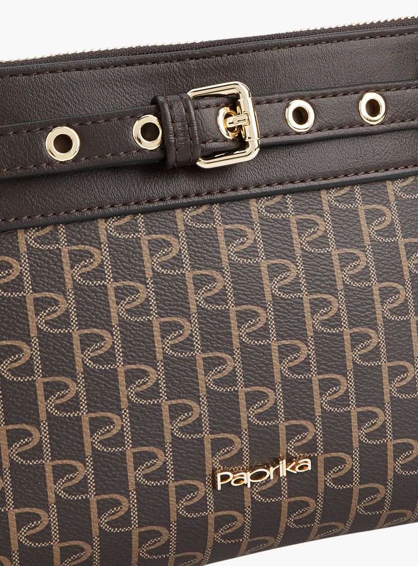 Paprika Monogram Print Clutch with Wristlet Strap and Zip Closure-women-bagsandwallets-handbags-image-4