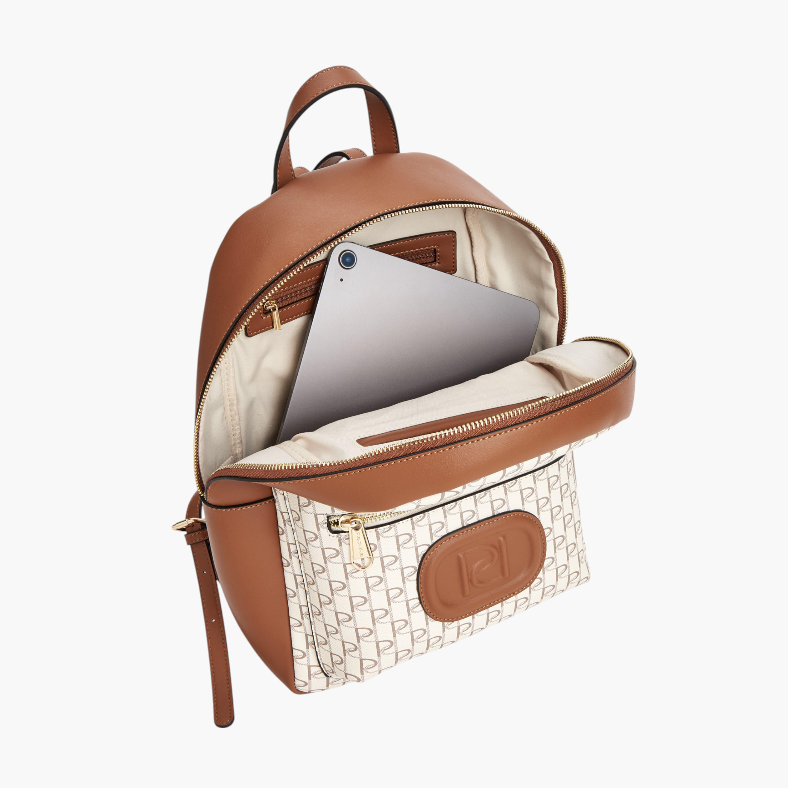 شنطة ظهر بطبعات مونوجرام وسحاب إغلاق من بابريكا - 12x26x36 سم-women-bagsandwallets-backpacks-image-3