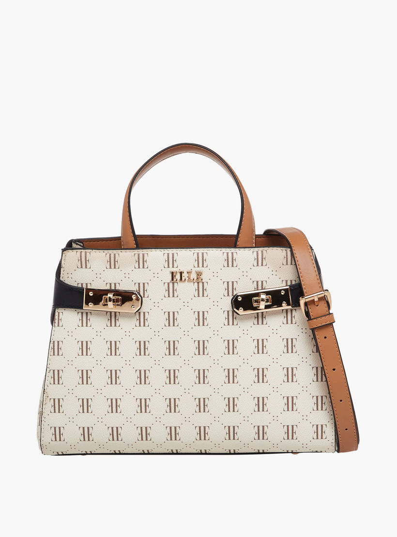 Elle Monogram Print Tote Bag with Detachable Strap-women-bagsandwallets-handbags-image-1