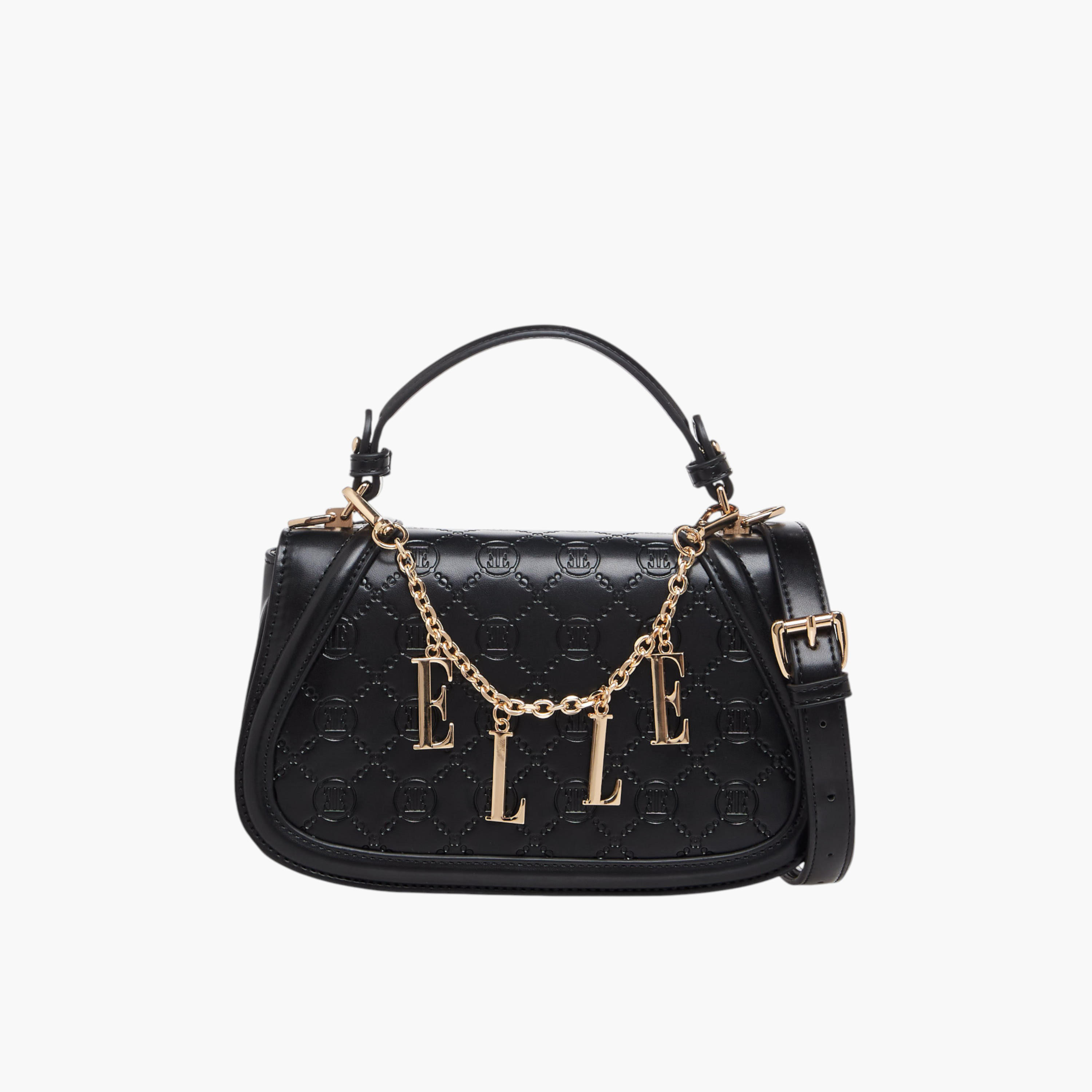 Elle Monogram Embossed Satchel Bag with Metal Accent-women-bagsandwallets-handbags-image-1