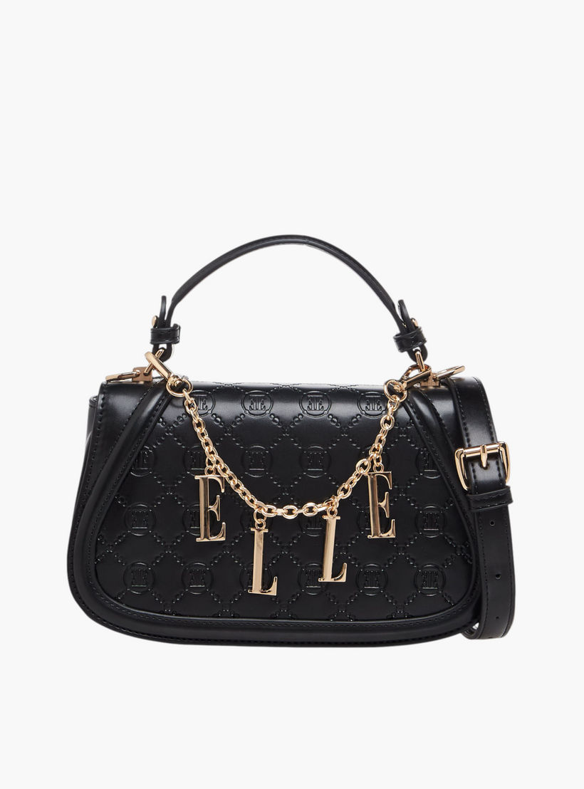 Elle Monogram Embossed Satchel Bag with Metal Accent-women-bagsandwallets-handbags-image-1