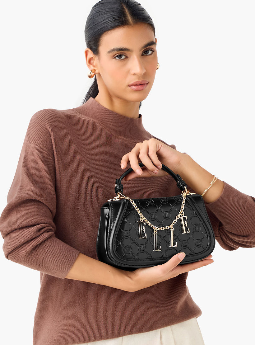 Elle Monogram Embossed Satchel Bag with Metal Accent-women-bagsandwallets-handbags-image-2