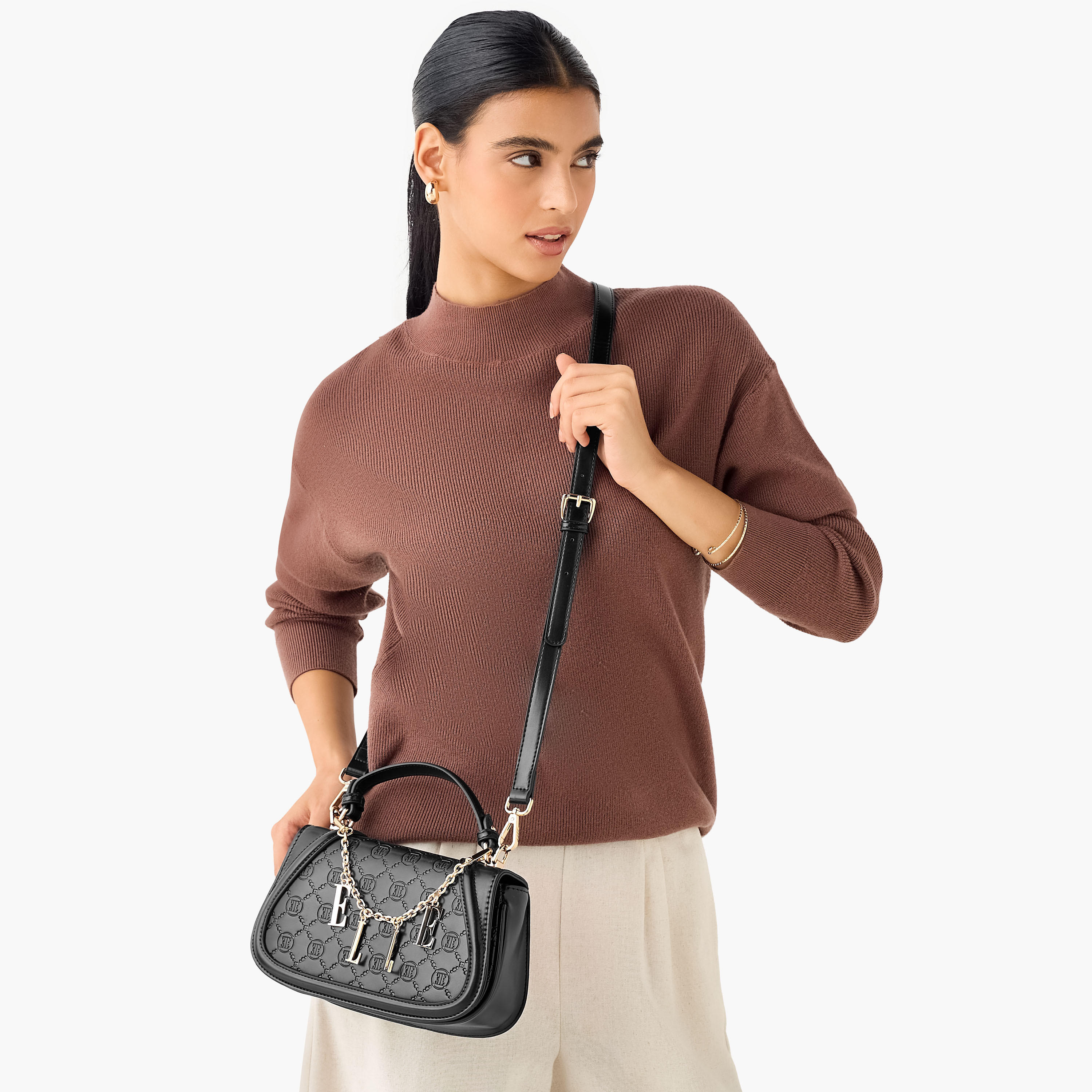 Elle Monogram Embossed Satchel Bag with Metal Accent-women-bagsandwallets-handbags-image-8