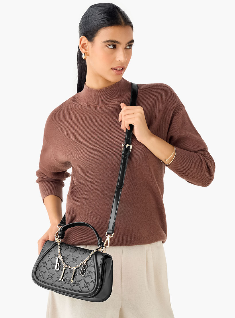 Elle Monogram Embossed Satchel Bag with Metal Accent-women-bagsandwallets-handbags-image-8