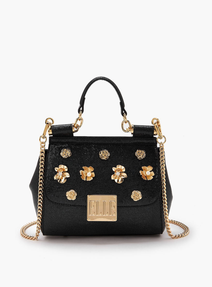 Elle Floral Embellished Satchel Bag with Chain Strap-women-bagsandwallets-handbags-image-1