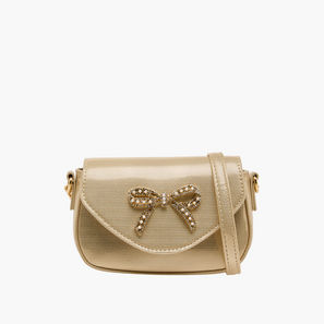 Celeste Bow Embellished Crossbody Bag with Chain Strap-girls-accessories-image-1