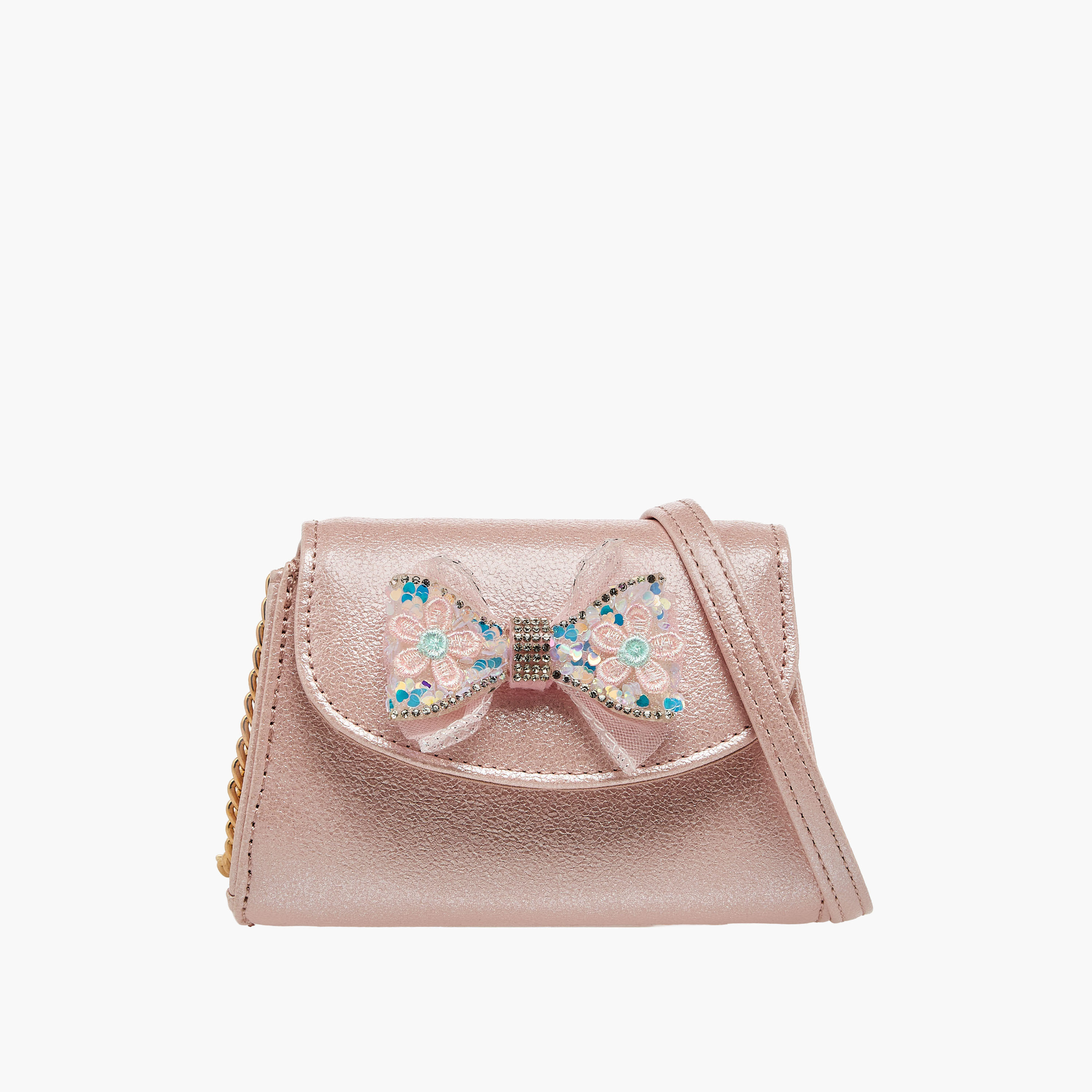 Celeste Bow Embellished Crossbody Bag with Chain Strap-girls-accessories-bags-image-1