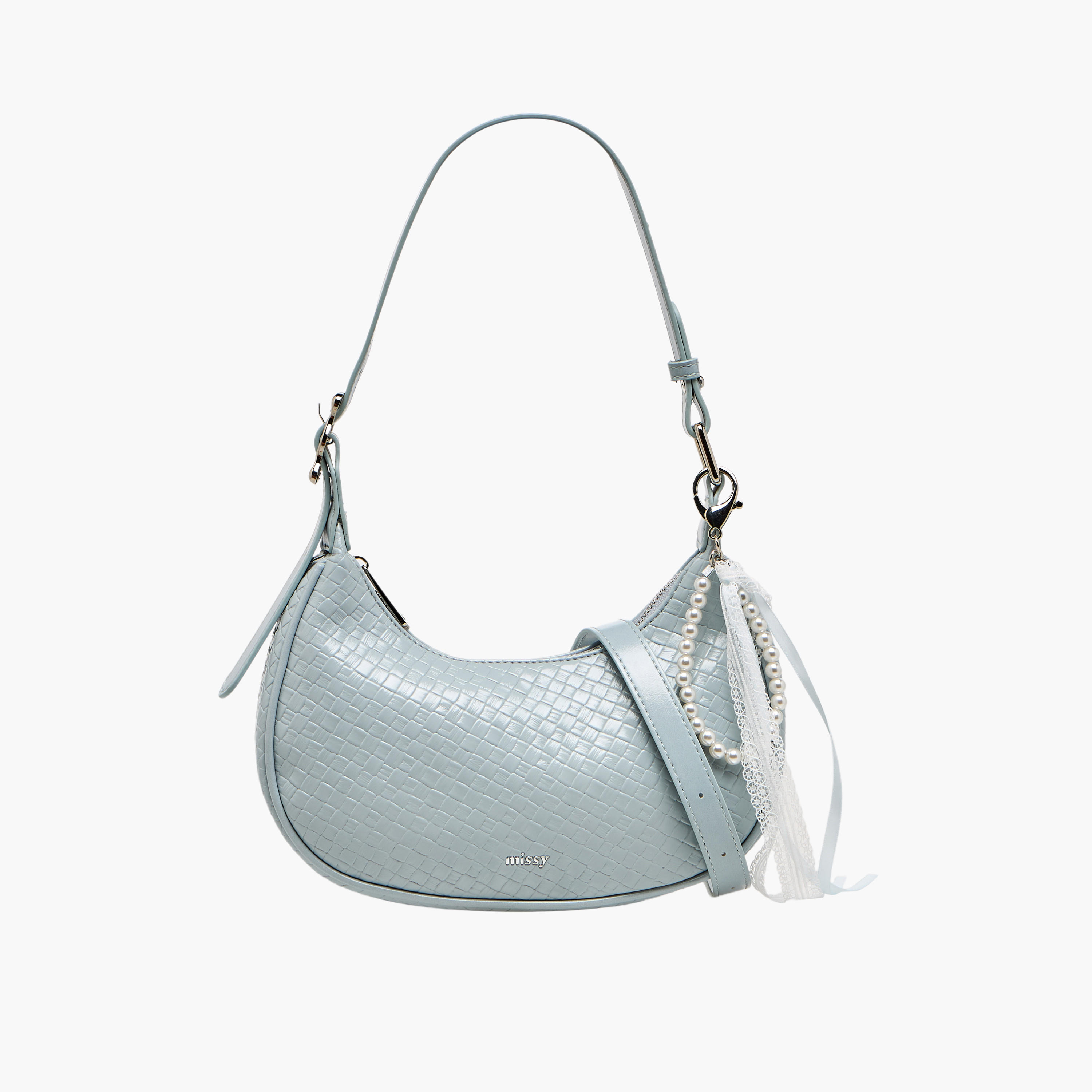 Missy Textured Shoulder Bag with Pearl Ribbon Bag Charm-women-bagsandwallets-handbags-image-1