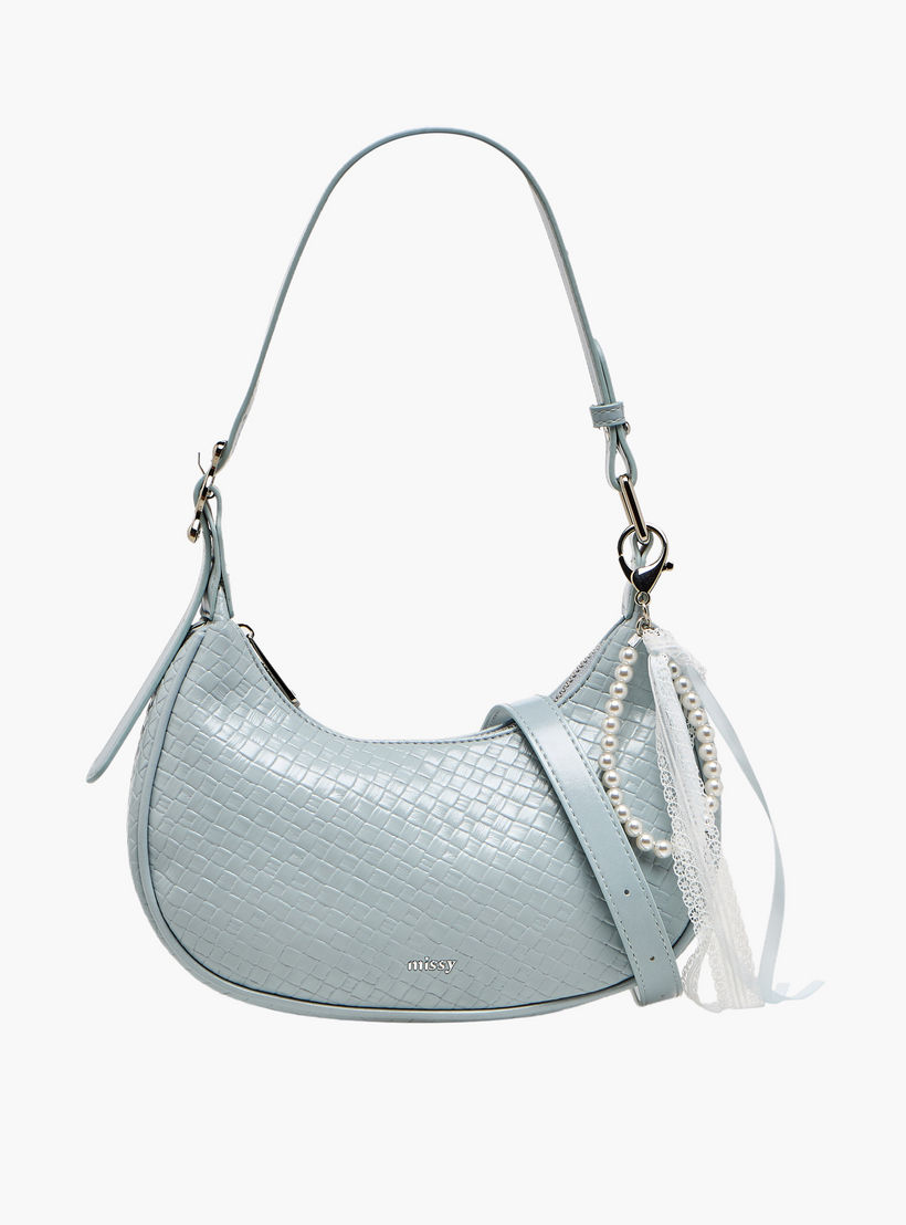 Missy Textured Shoulder Bag with Pearl Ribbon Bag Charm-women-bagsandwallets-handbags-image-1