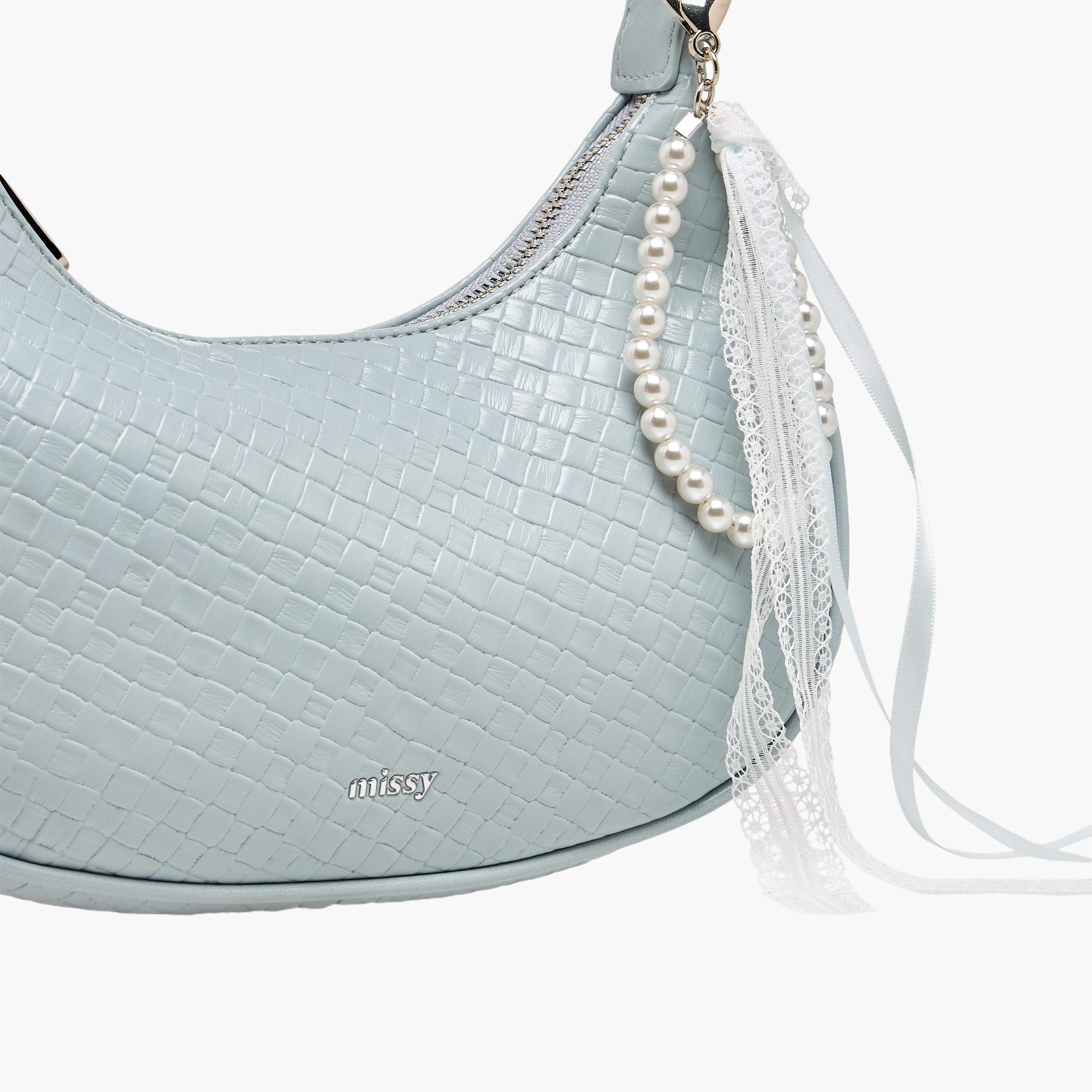 Missy Textured Shoulder Bag with Pearl Ribbon Bag Charm-women-bagsandwallets-handbags-image-5