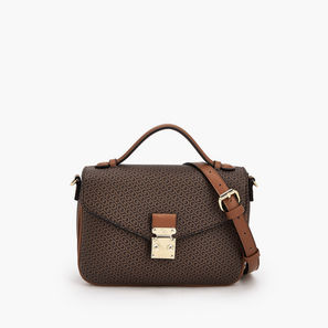 Celeste Monogram Print Satchel Bag with Button Closure-women-image-1