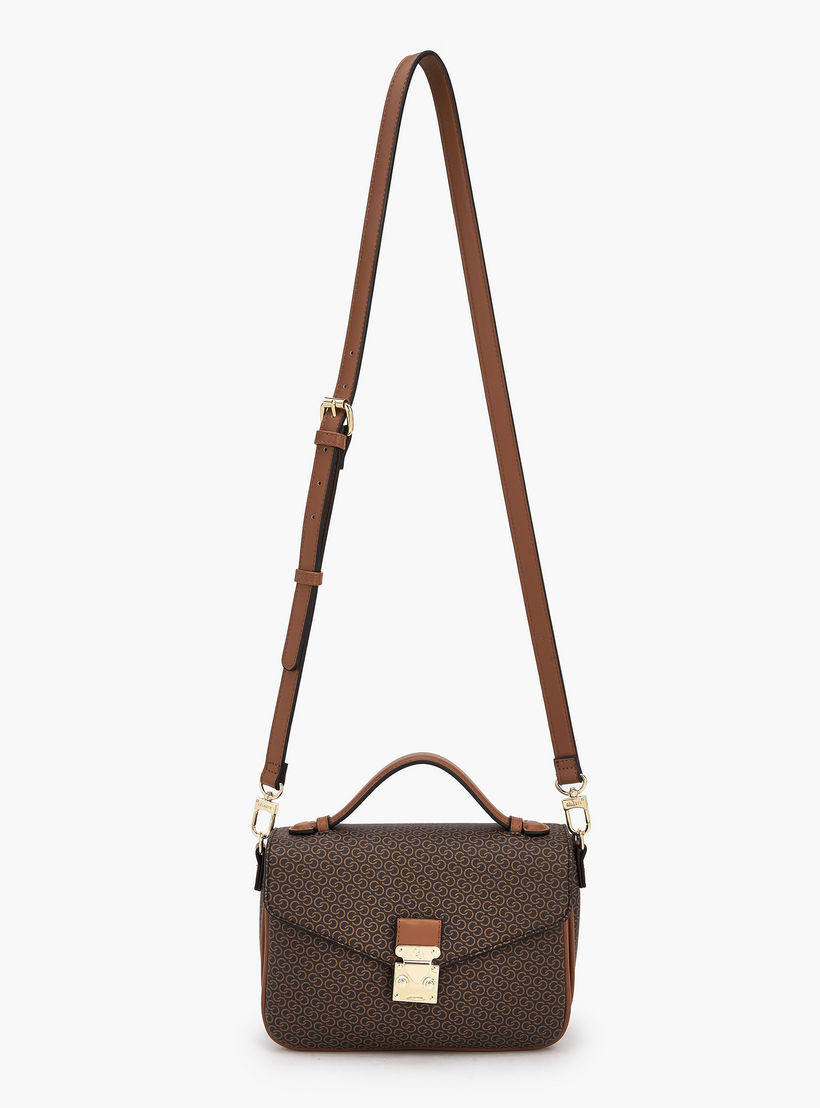 Celeste Monogram Print Satchel Bag with Button Closure-women-bagsandwallets-handbags-image-2
