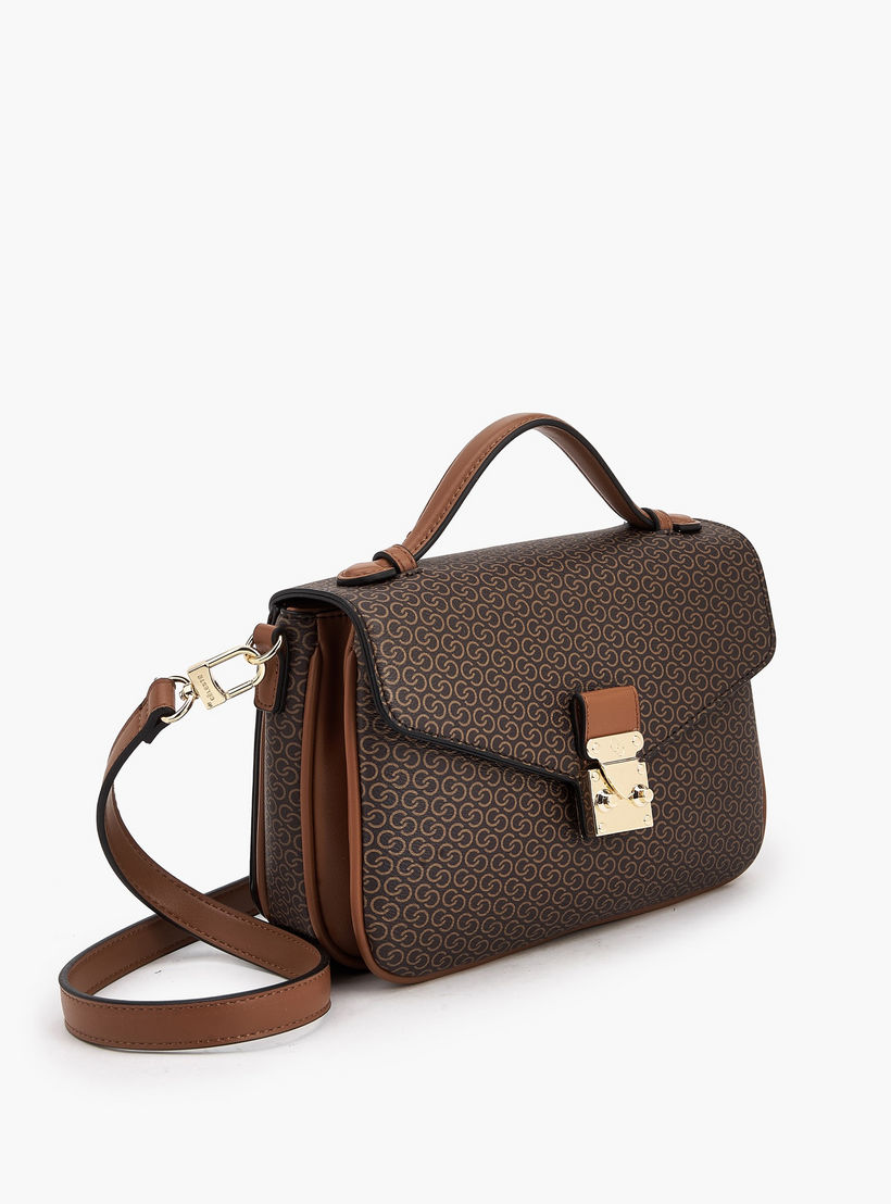 Celeste Monogram Print Satchel Bag with Button Closure-women-bagsandwallets-handbags-image-3