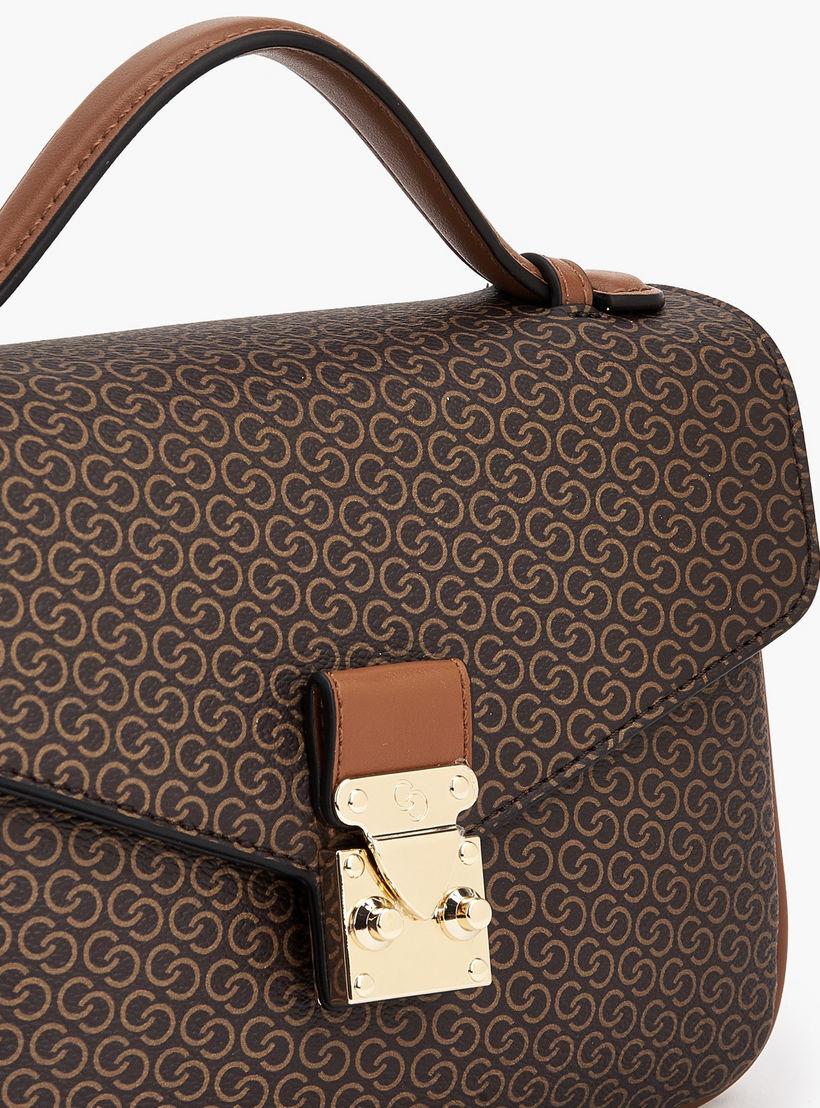 Celeste Monogram Print Satchel Bag with Button Closure-women-bagsandwallets-handbags-image-4