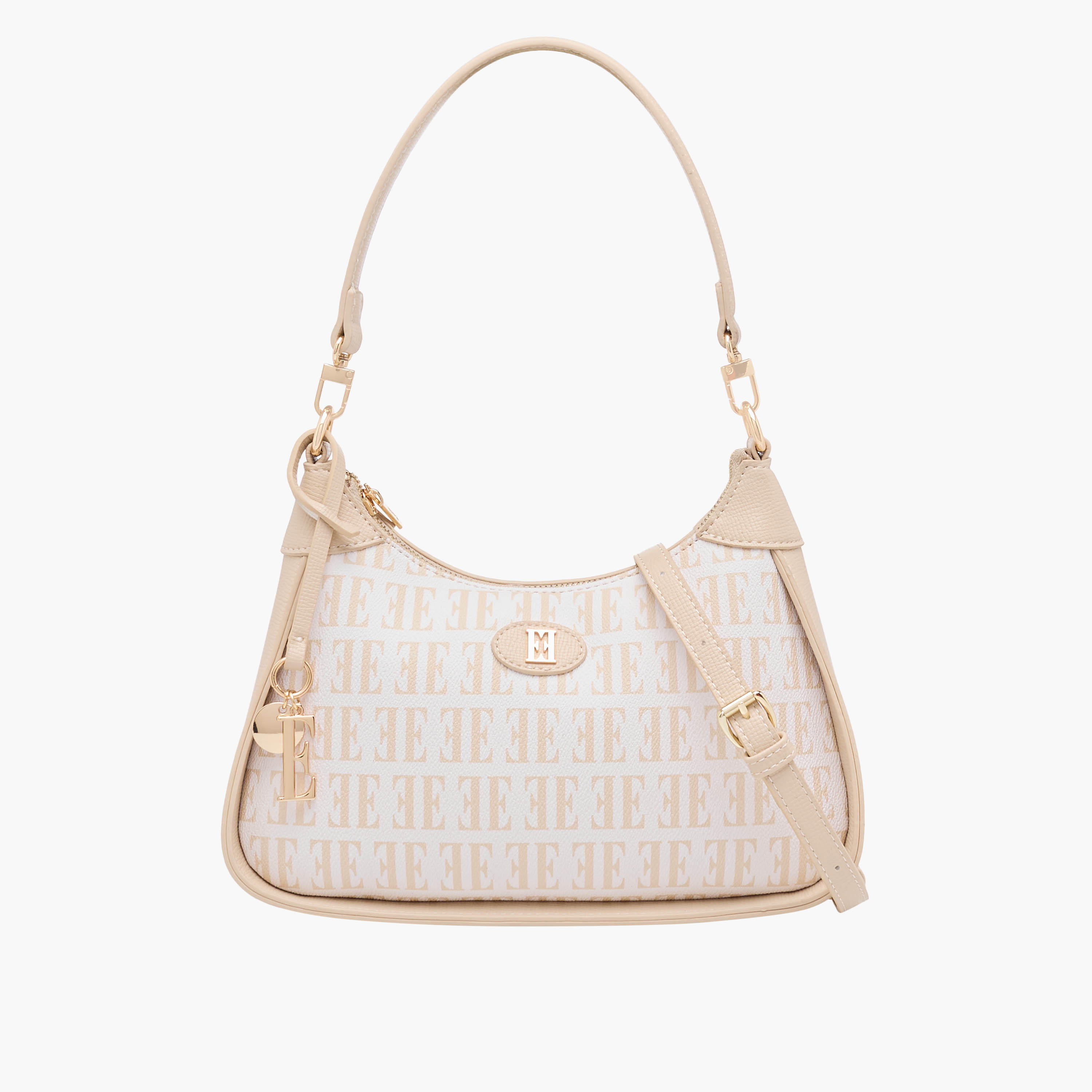 Elle Monogram Print Shoulder Bag with Detachable Strap-women-bagsandwallets-handbags-image-1