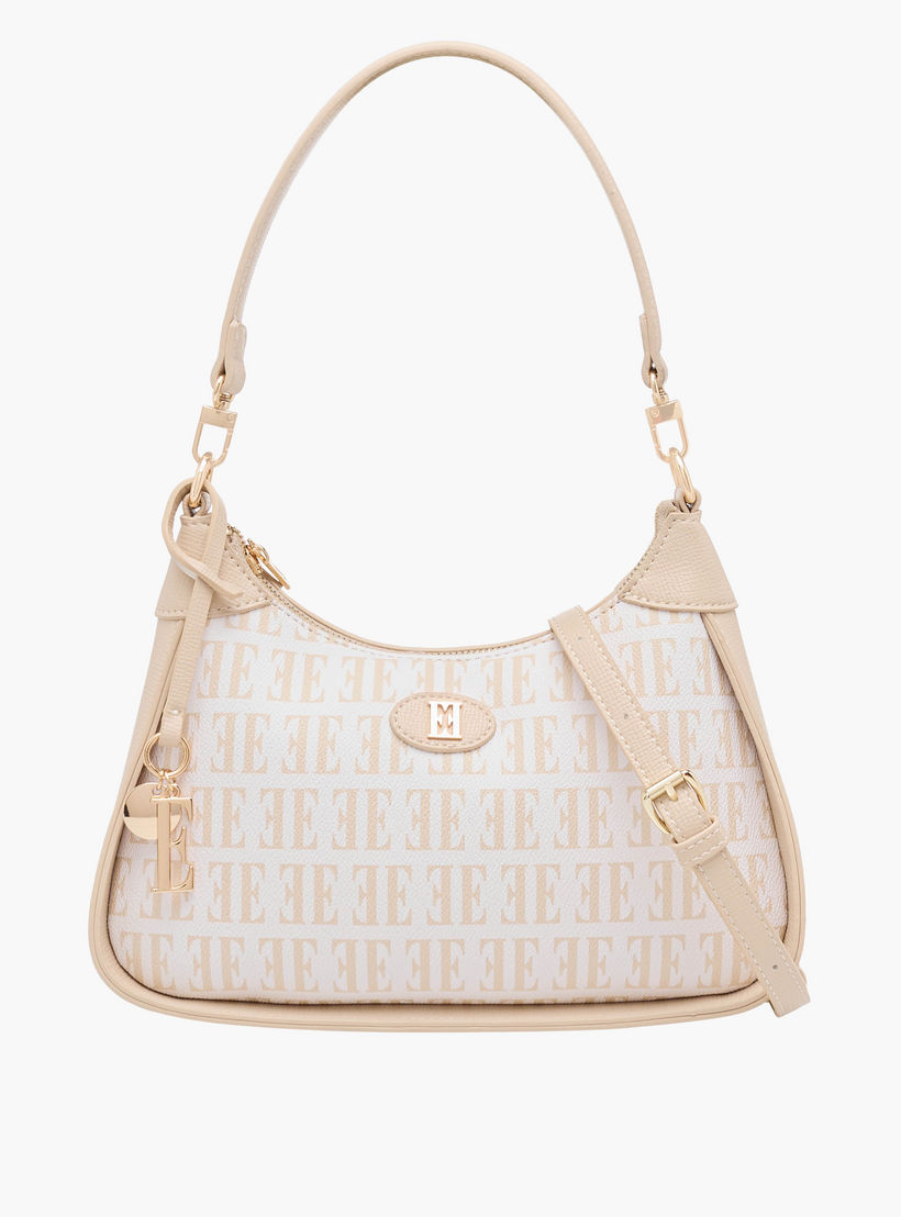 Elle Monogram Print Shoulder Bag with Detachable Strap-women-bagsandwallets-handbags-image-1