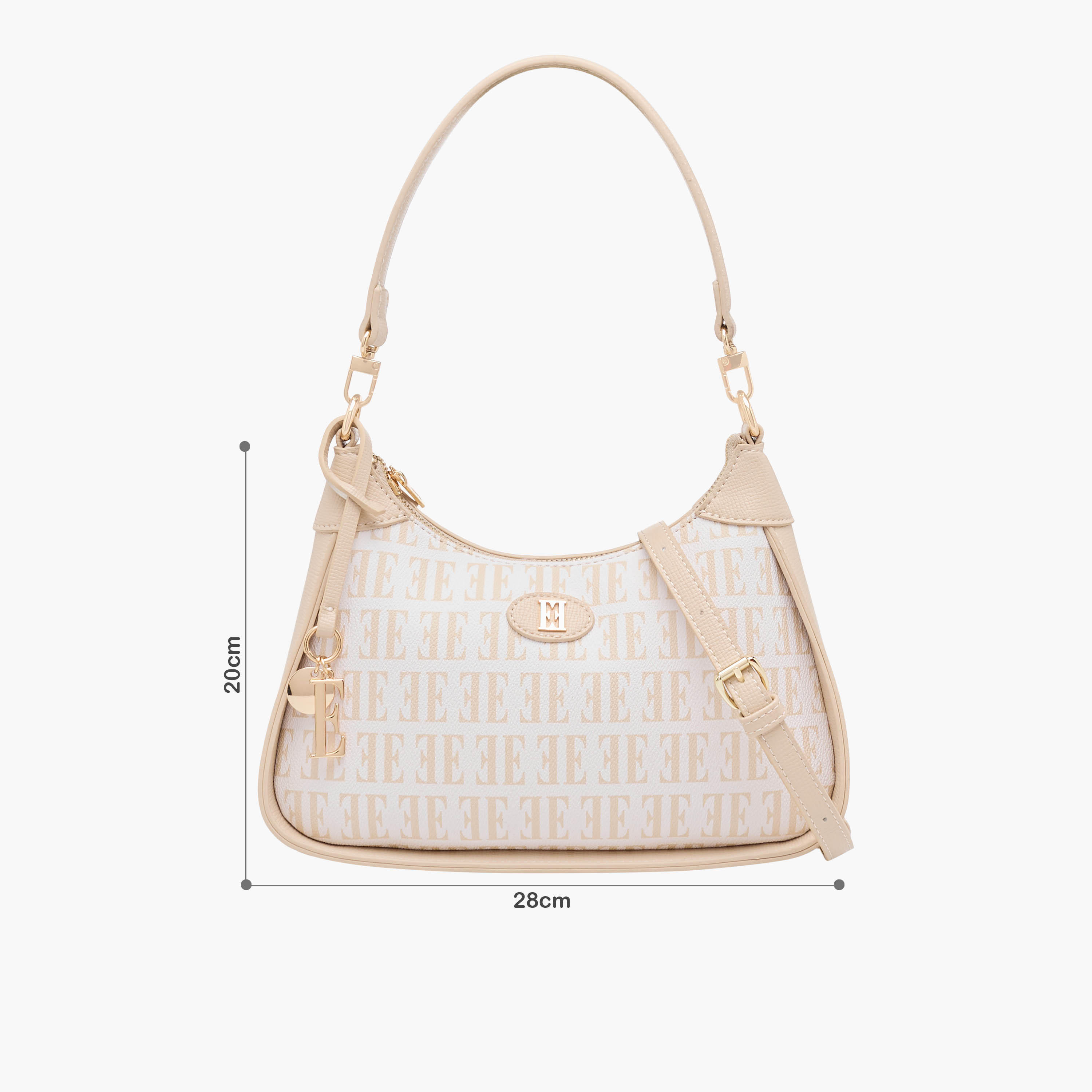 Elle Monogram Print Shoulder Bag with Detachable Strap-women-bagsandwallets-handbags-image-2