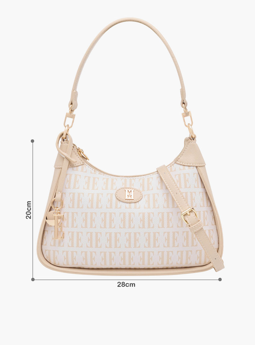 Elle Monogram Print Shoulder Bag with Detachable Strap-women-bagsandwallets-handbags-image-2