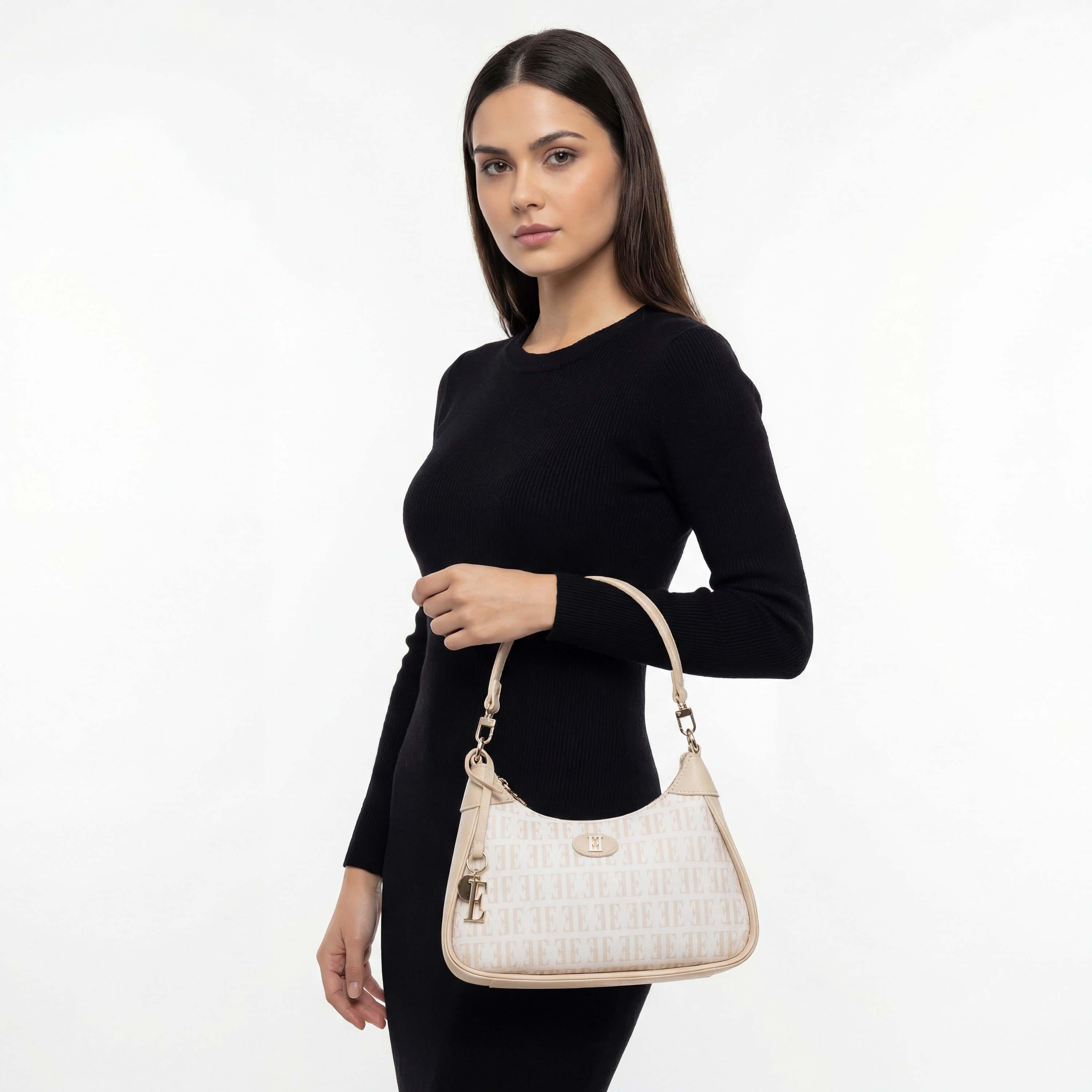 Elle Monogram Print Shoulder Bag with Detachable Strap-women-bagsandwallets-handbags-image-3
