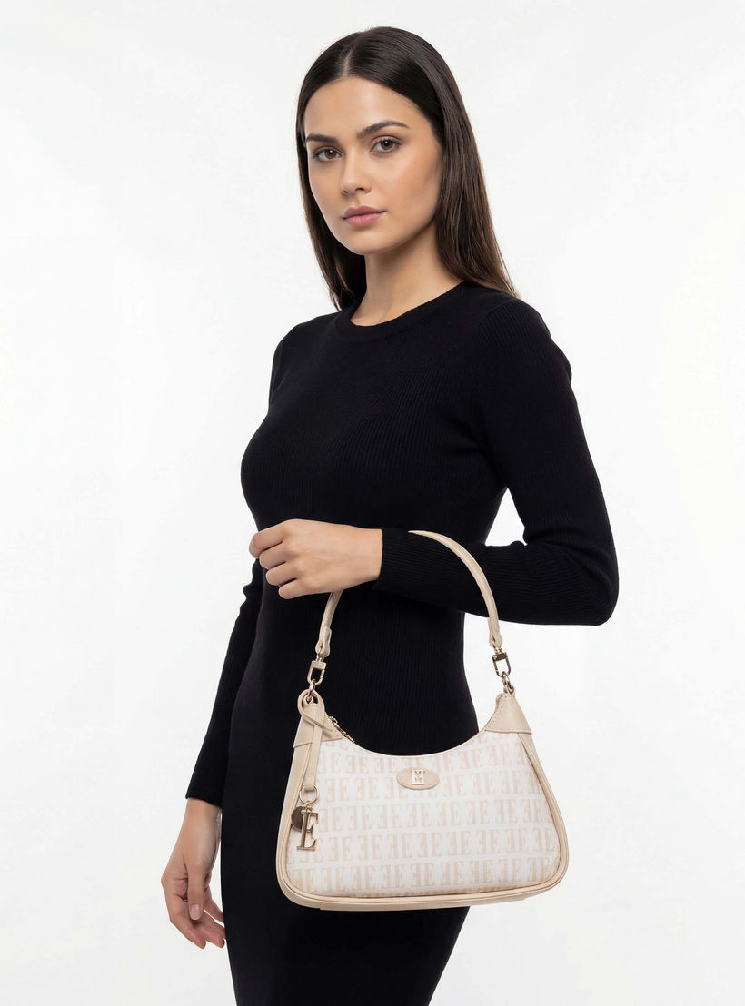 Elle Monogram Print Shoulder Bag with Detachable Strap-women-bagsandwallets-handbags-image-3