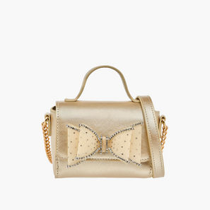 Celeste Bow Embellished Crossbody Bag with Chain Strap-girls-accessories-image-1