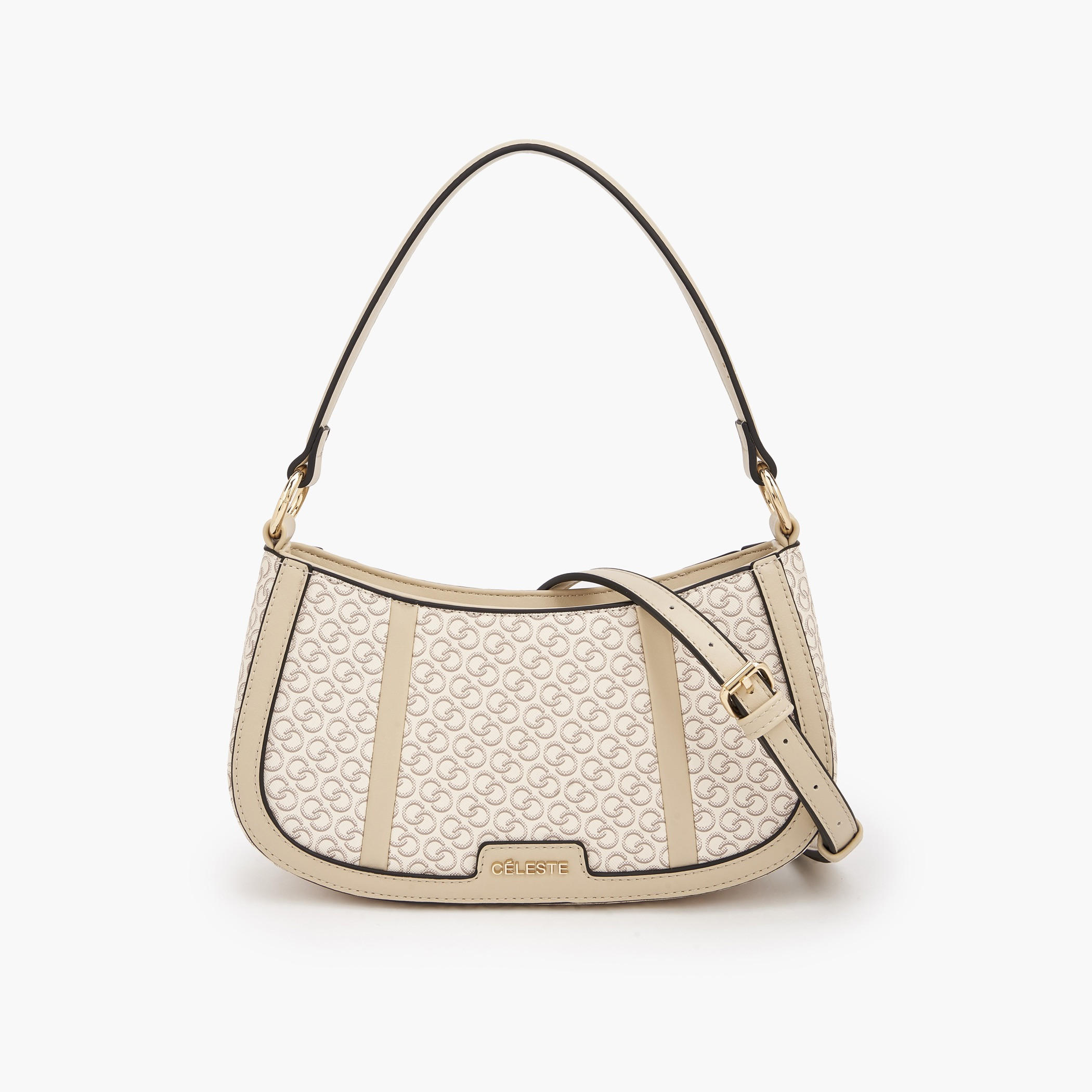 Celeste Monogram Print Shoulder Bag with Zip Closure-women-bagsandwallets-handbags-image-1