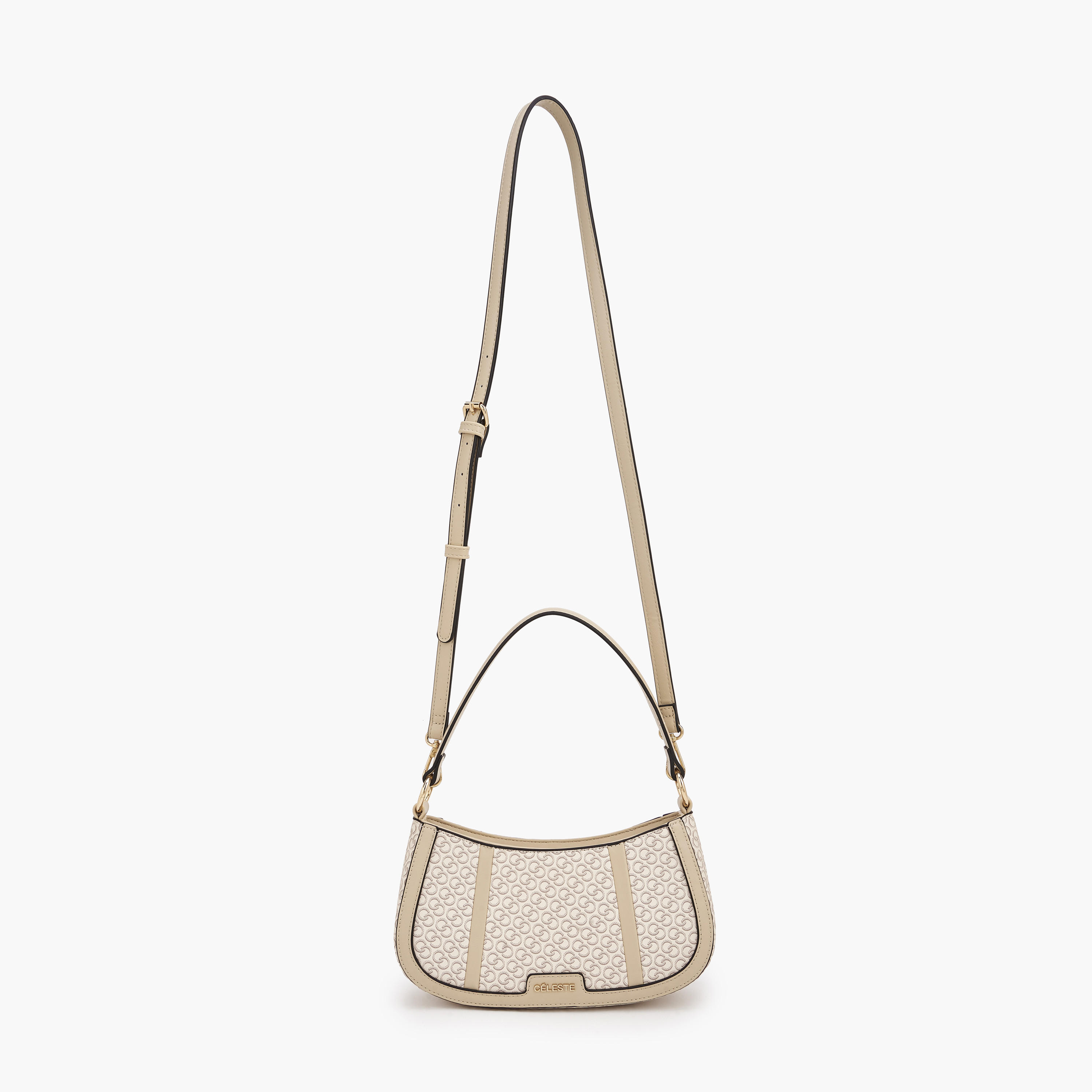 Celeste Monogram Print Shoulder Bag with Zip Closure-women-bagsandwallets-handbags-image-3