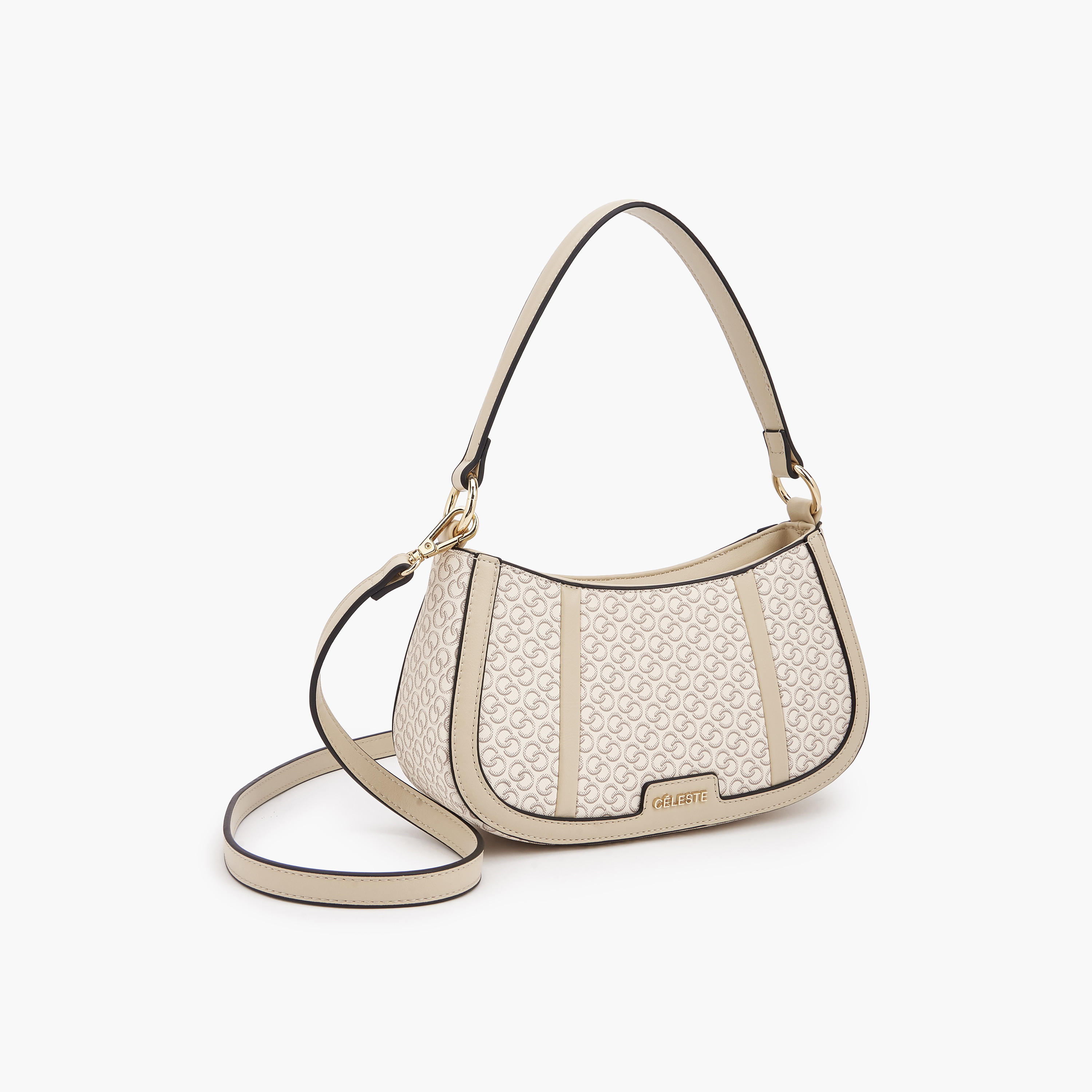 Celeste Monogram Print Shoulder Bag with Zip Closure-women-bagsandwallets-handbags-image-4