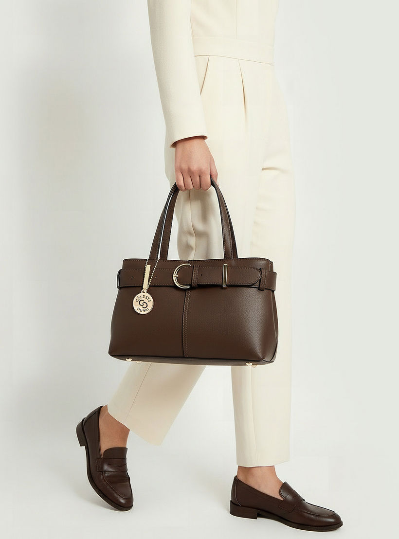 Celeste Buckle Detail Tote Bag with Double Handle-women-bagsandwallets-handbags-image-2