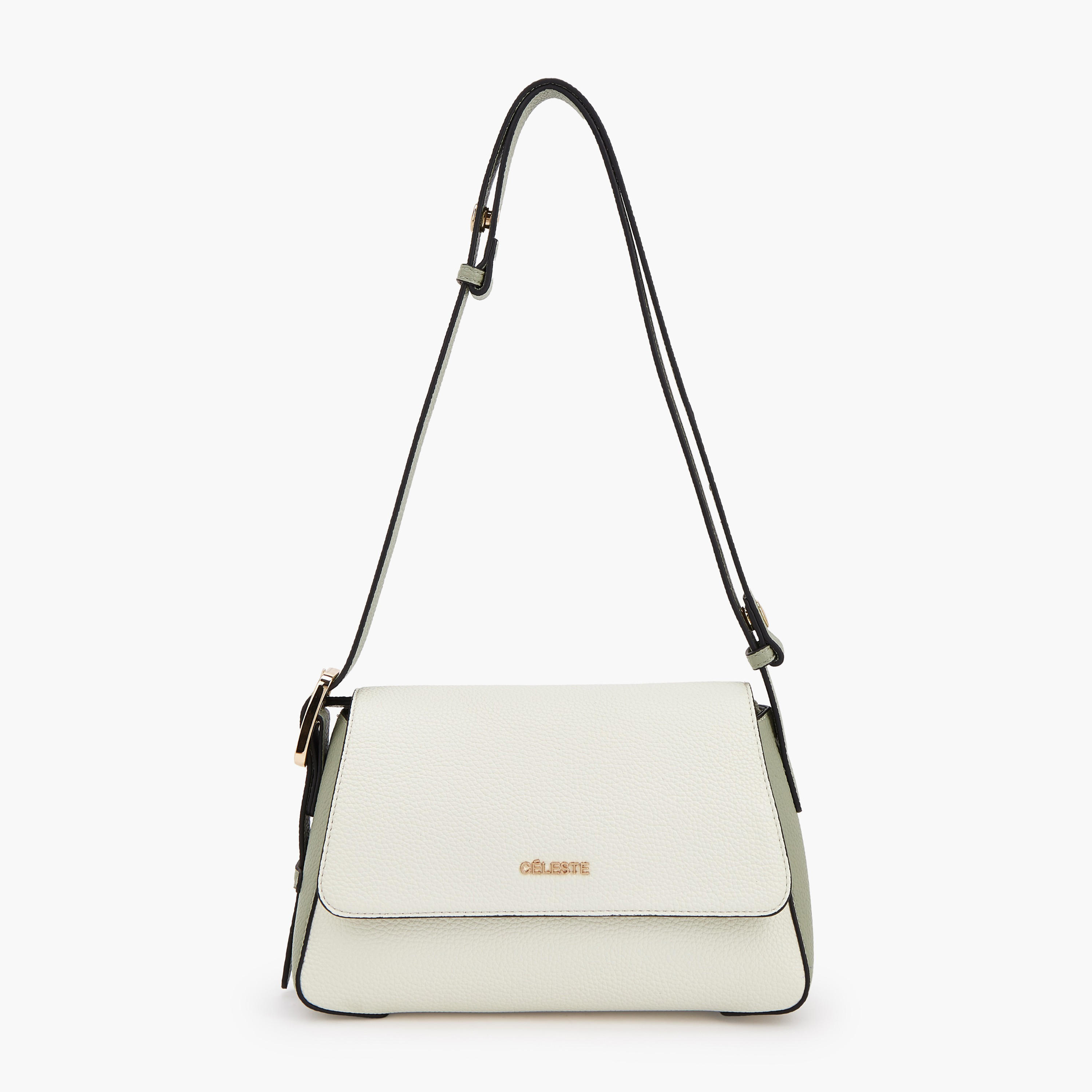 Celeste Textured Panel Shoulder Bag with Button Closure-women-bagsandwallets-handbags-image-1