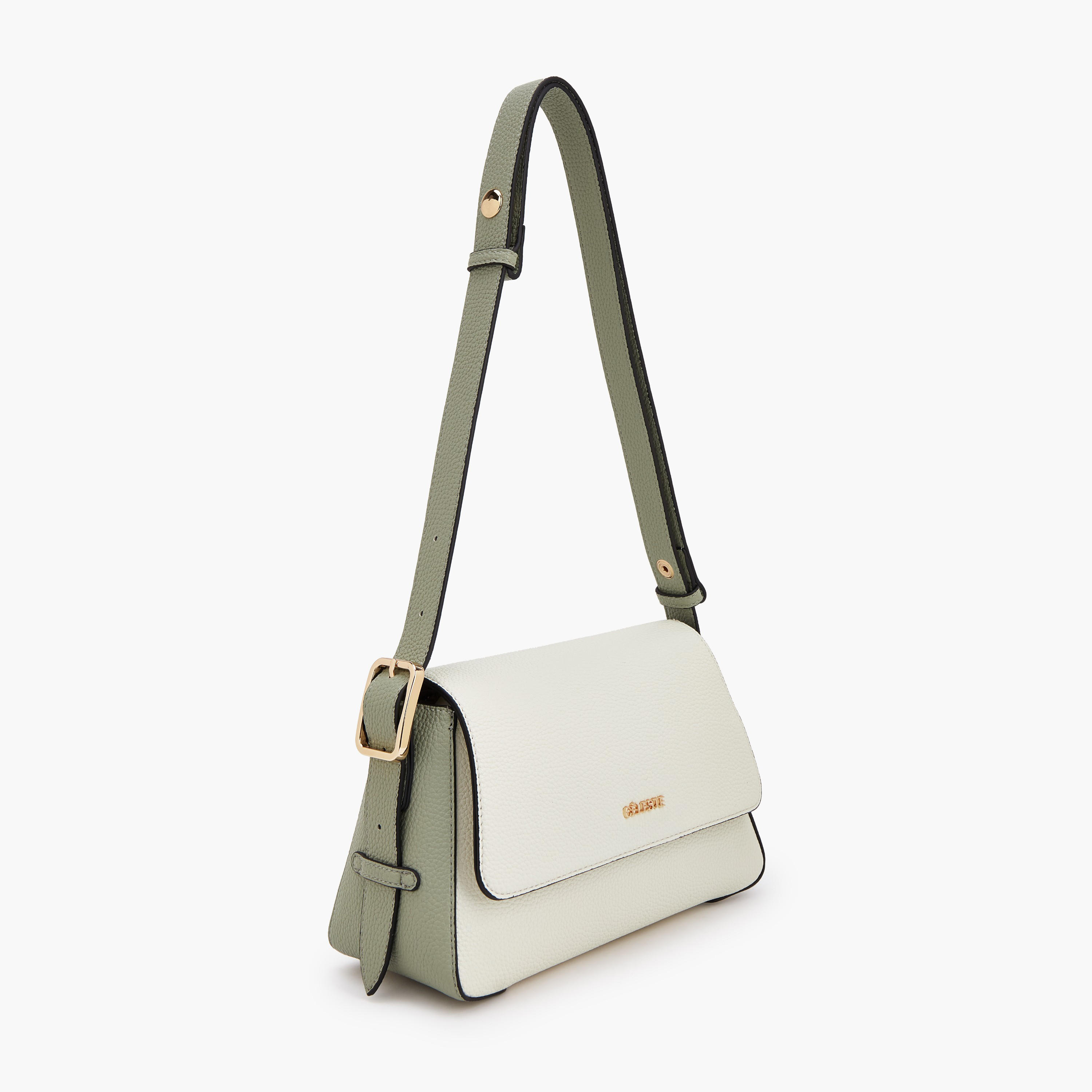 Celeste Textured Panel Shoulder Bag with Button Closure-women-bagsandwallets-handbags-image-2