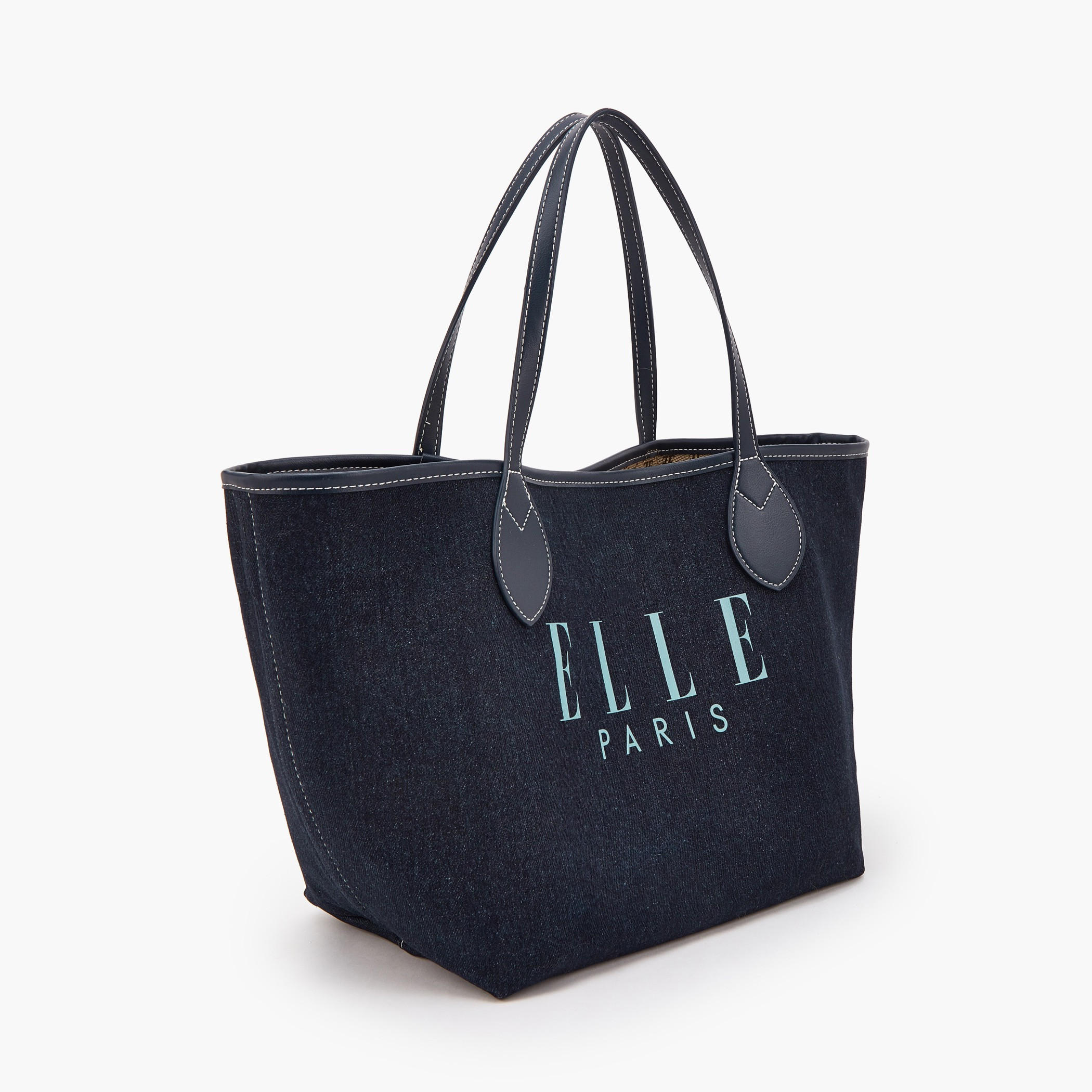 Elle Logo Print Denim Tote Bag with Pouch-women-bagsandwallets-handbags-image-2