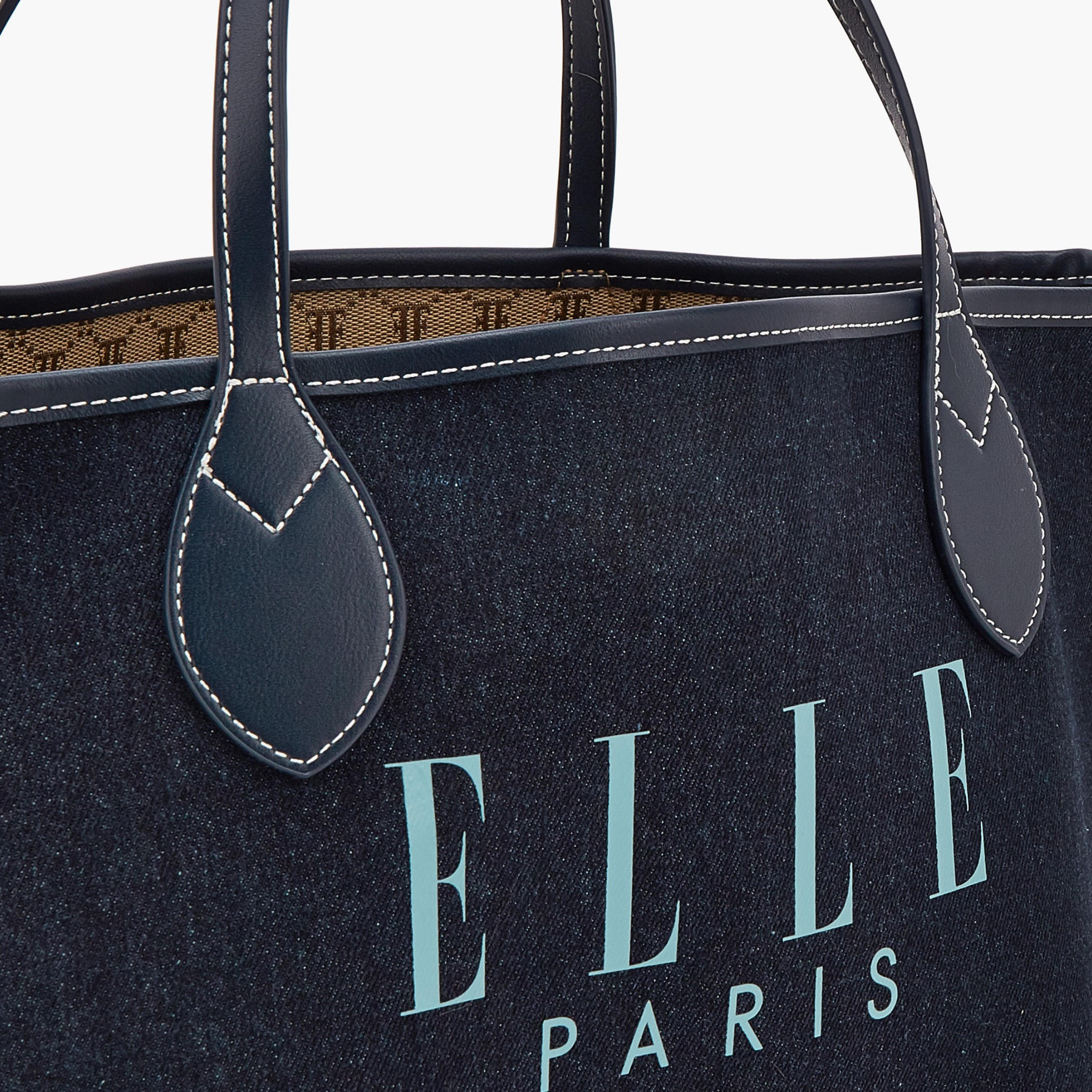 Elle Logo Print Denim Tote Bag with Pouch-women-bagsandwallets-handbags-image-3