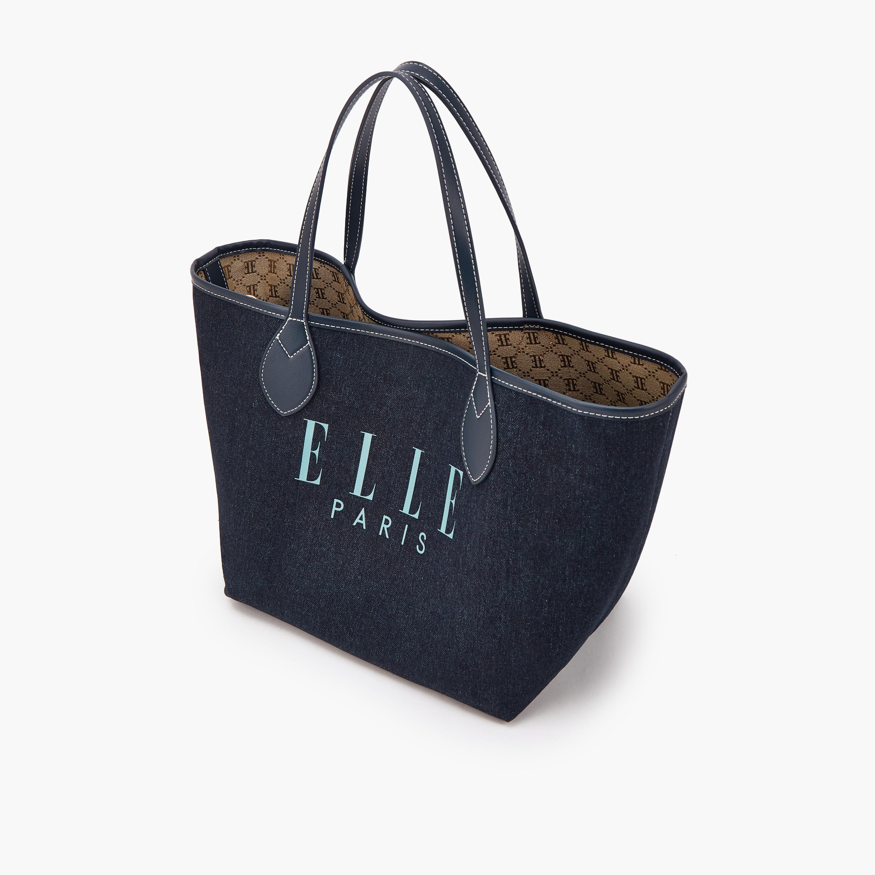 Elle Logo Print Denim Tote Bag with Pouch-women-bagsandwallets-handbags-image-7