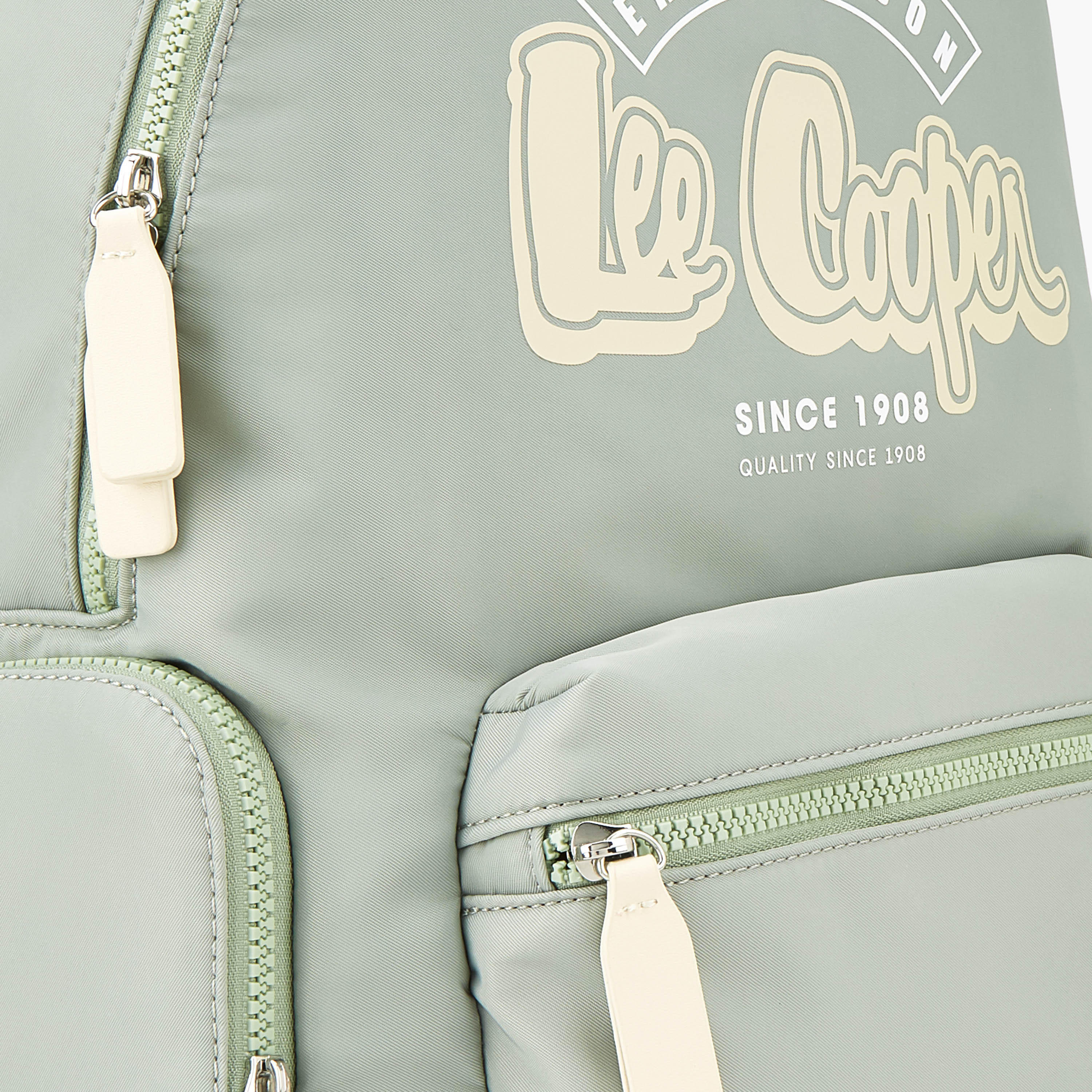شنطة ظهر بوليستر بأحزمة قابلة للتعديل وطبعات الشعار من لي كوبر-women-bagsandwallets-backpacks-image-3