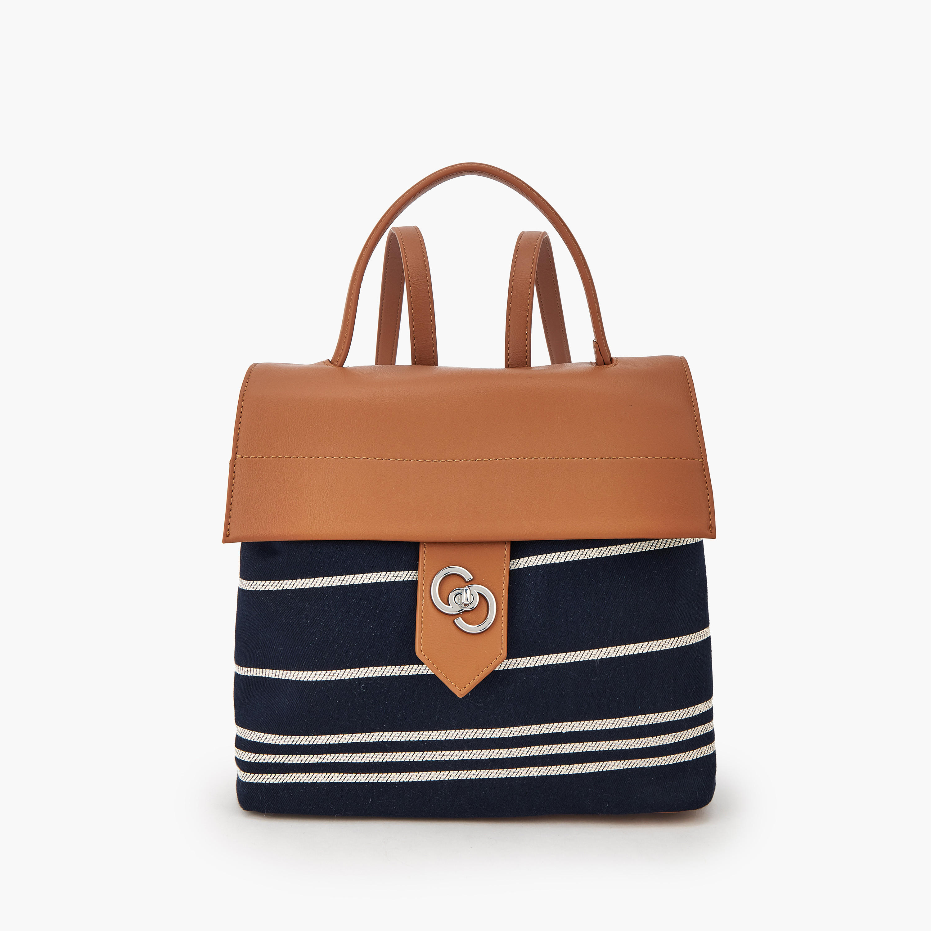 شنطة ظهر قماش مخططة بأحزمة كتف قابلة للتعديل من سيليست-women-bagsandwallets-backpacks-image-1