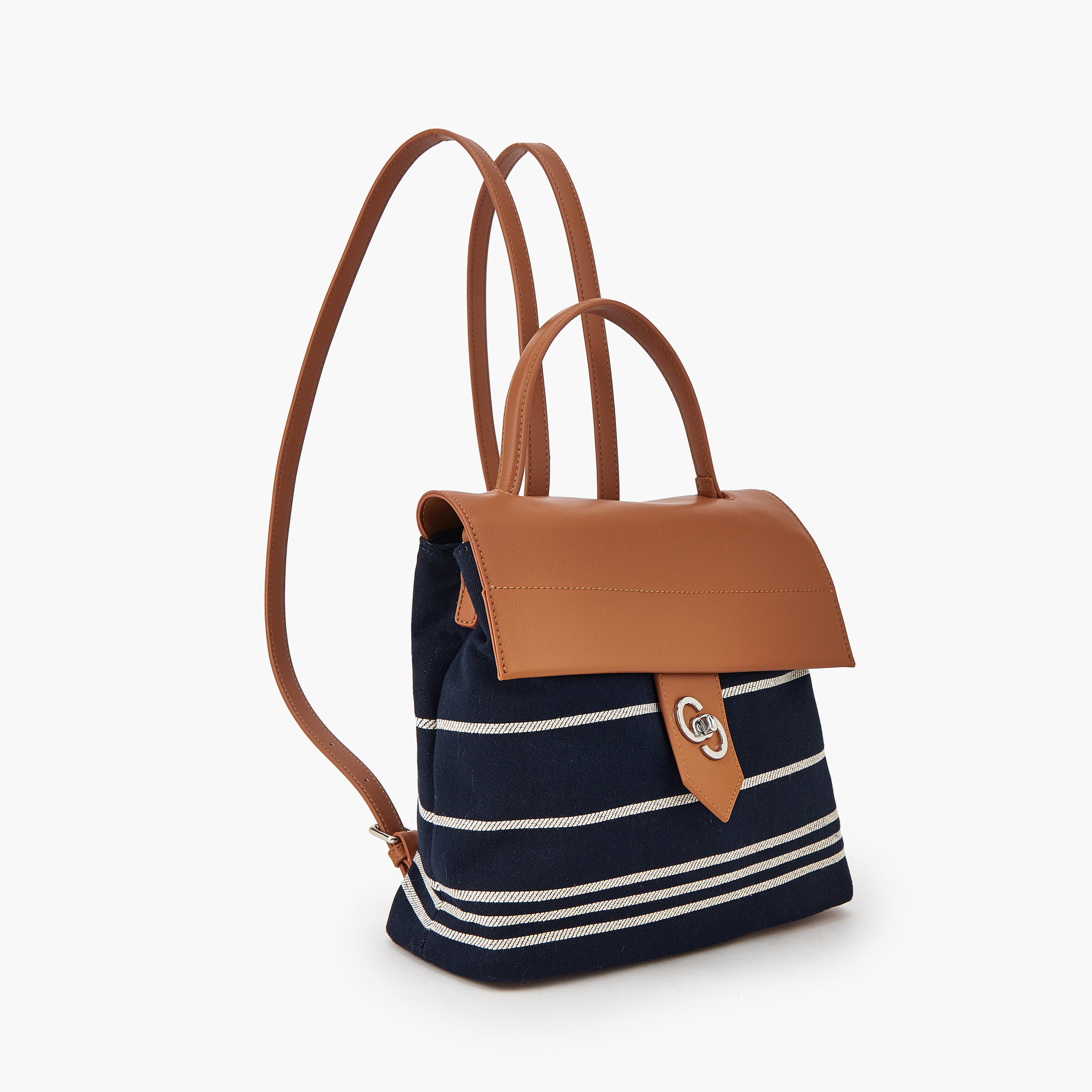 شنطة ظهر قماش مخططة بأحزمة كتف قابلة للتعديل من سيليست-women-bagsandwallets-backpacks-image-2