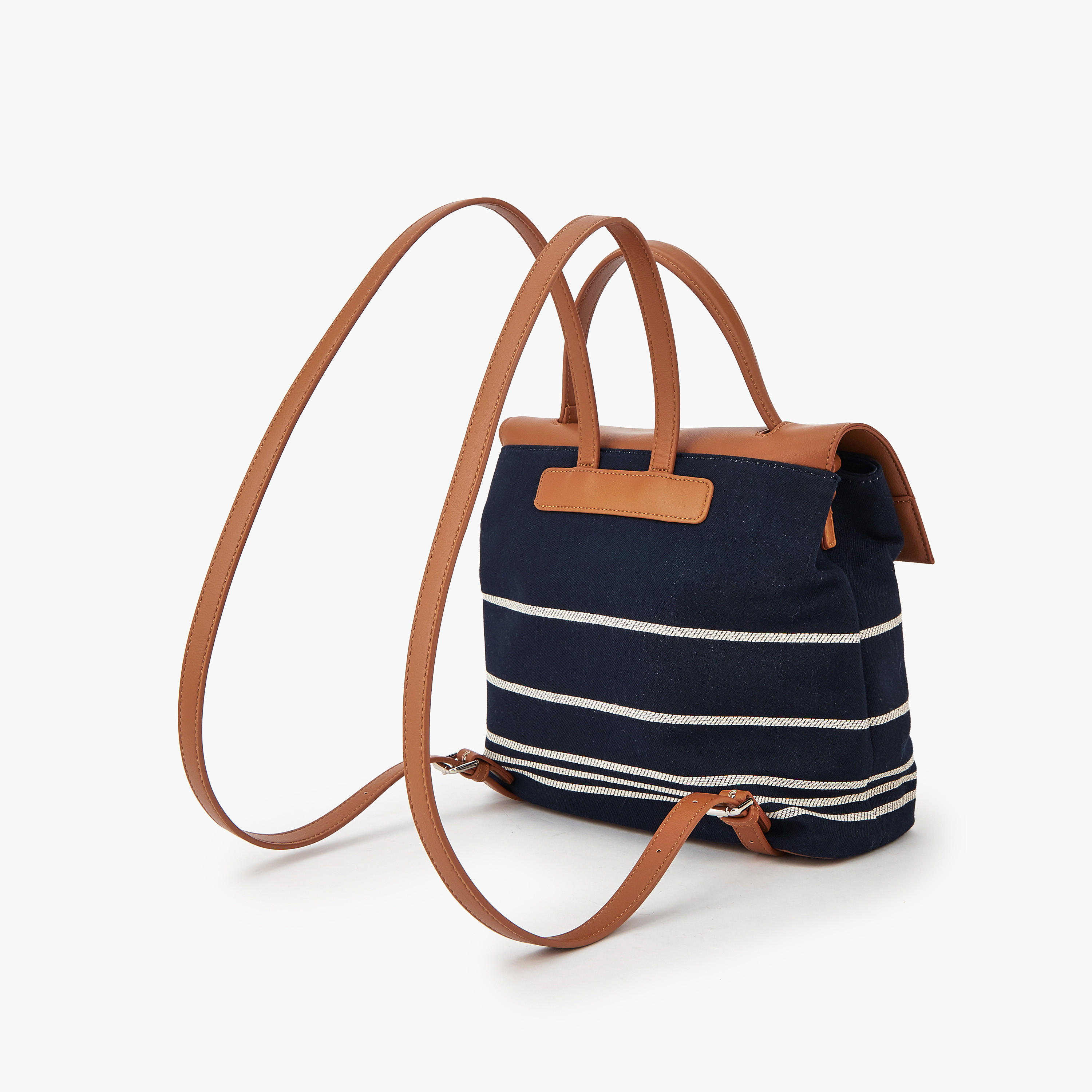 شنطة ظهر قماش مخططة بأحزمة كتف قابلة للتعديل من سيليست-women-bagsandwallets-backpacks-image-3