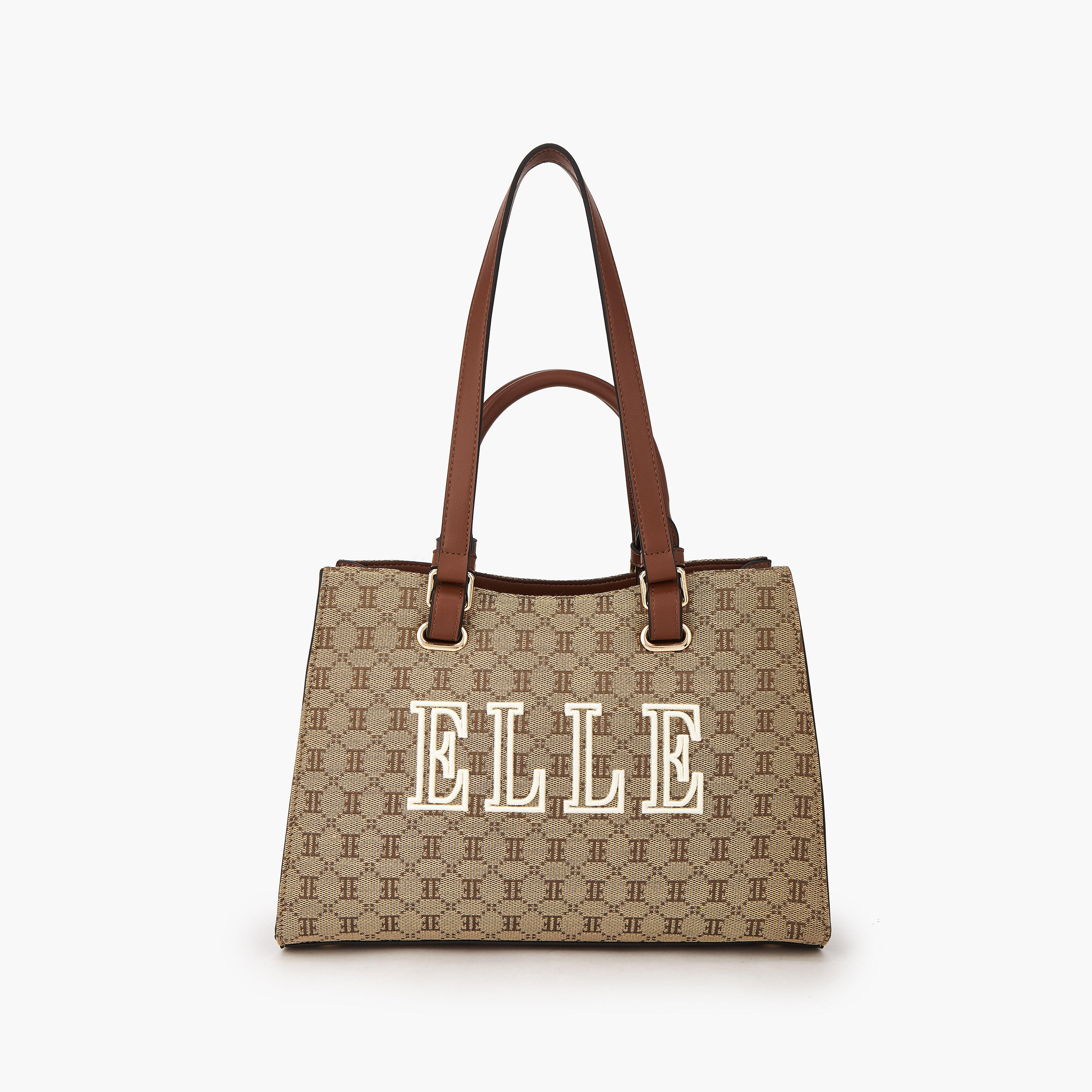 Elle Monogram Textured Tote Bag with Double Handle-women-bagsandwallets-handbags-image-1