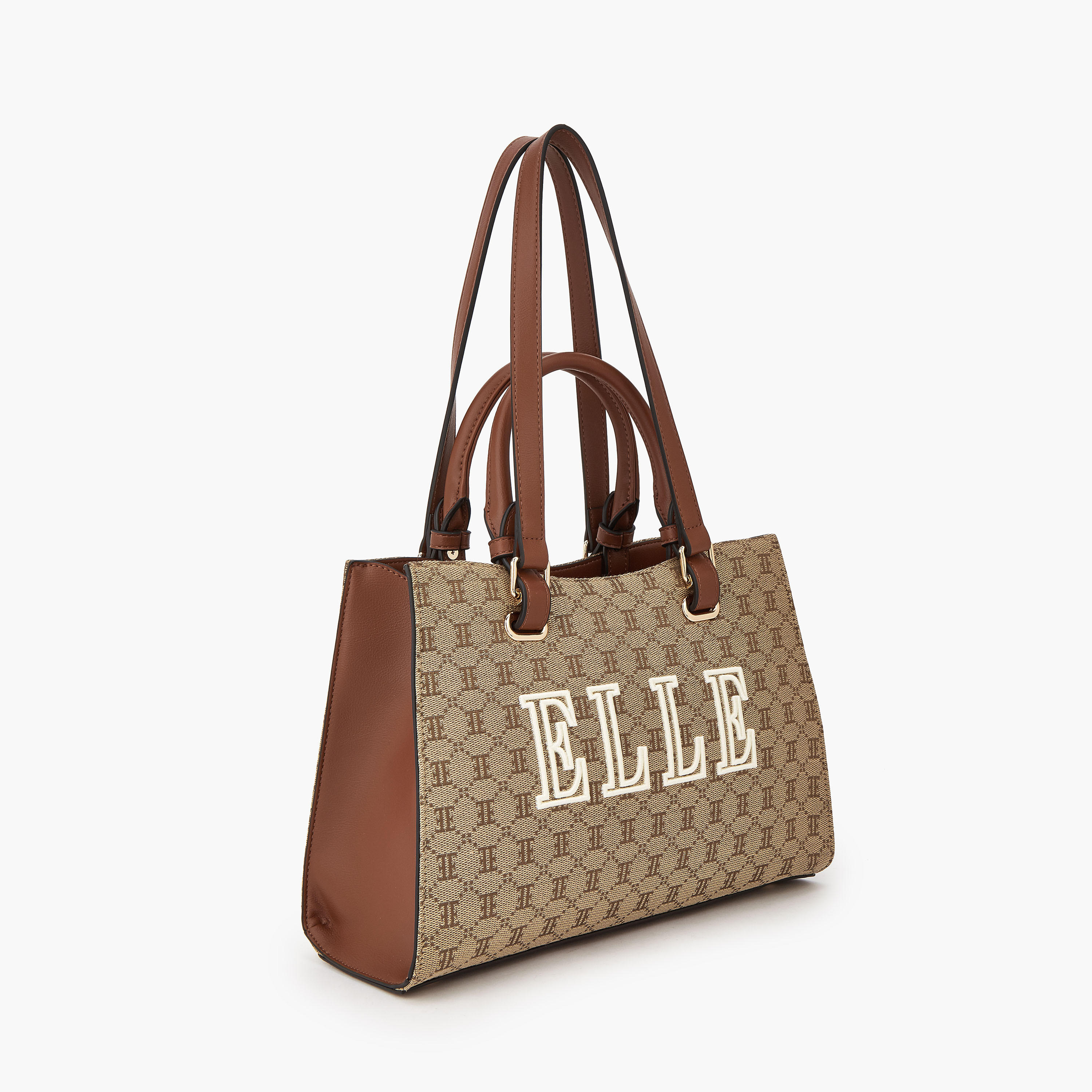 Elle Monogram Textured Tote Bag with Double Handle-women-bagsandwallets-handbags-image-2
