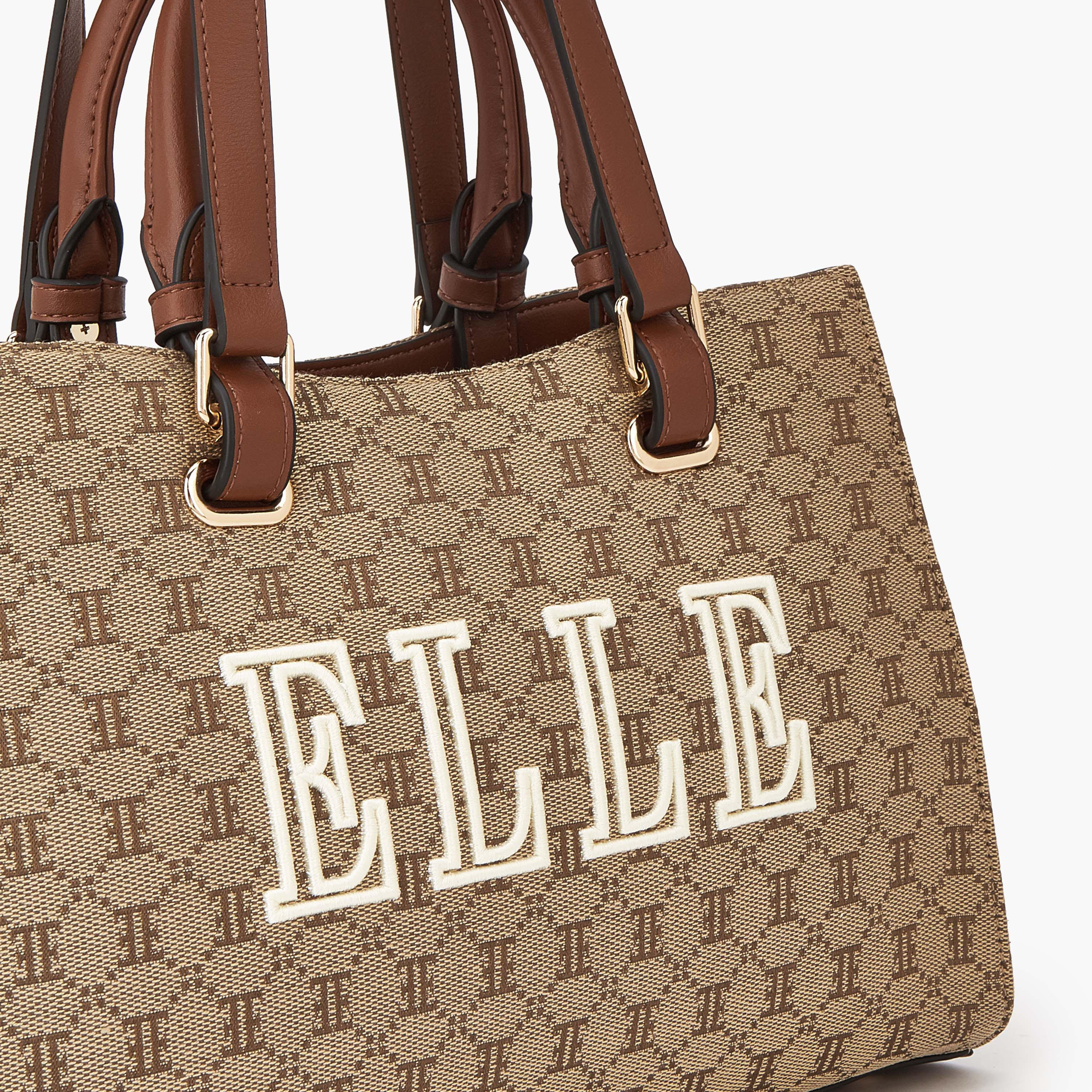 Elle Monogram Textured Tote Bag with Double Handle-women-bagsandwallets-handbags-image-3