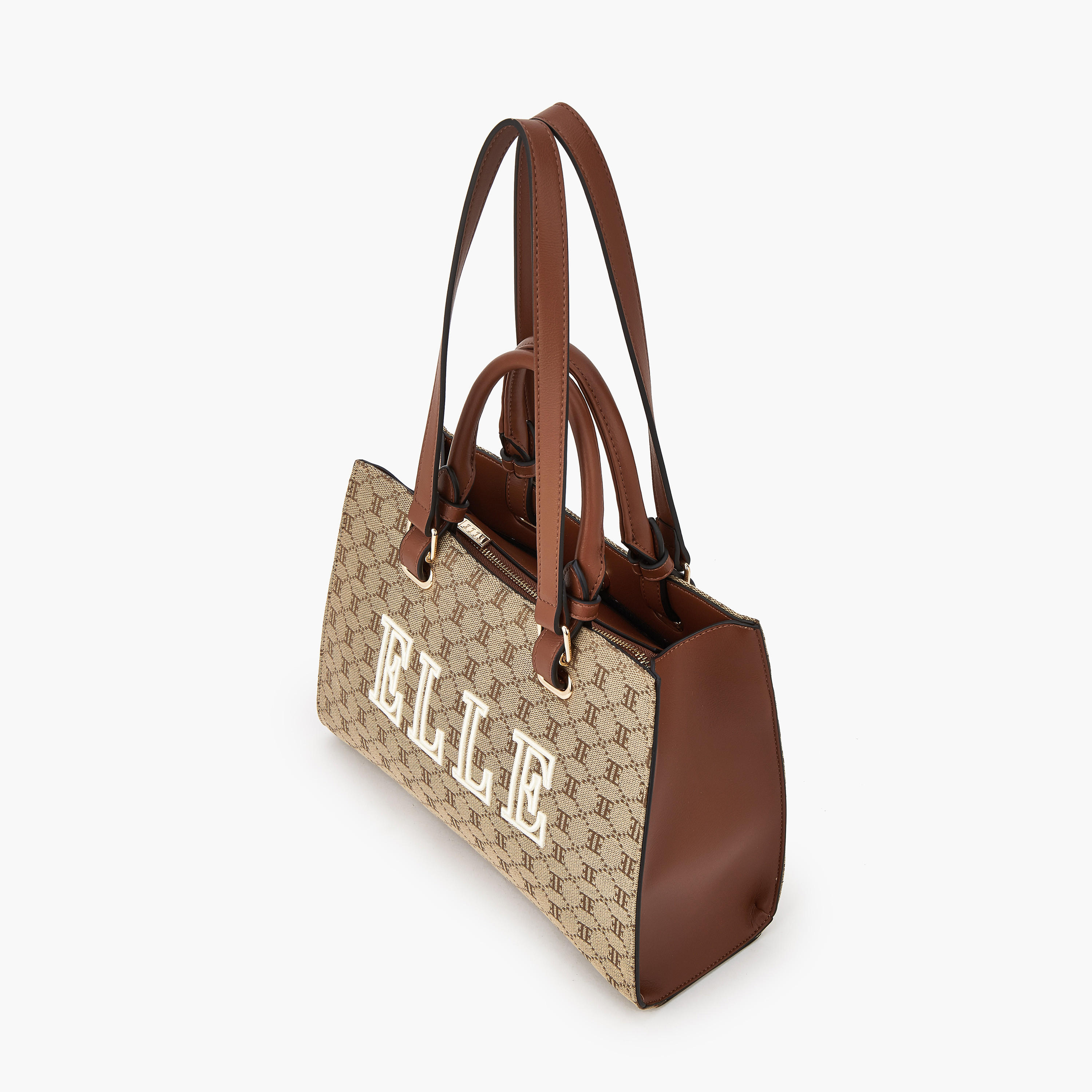 Elle Monogram Textured Tote Bag with Double Handle-women-bagsandwallets-handbags-image-4